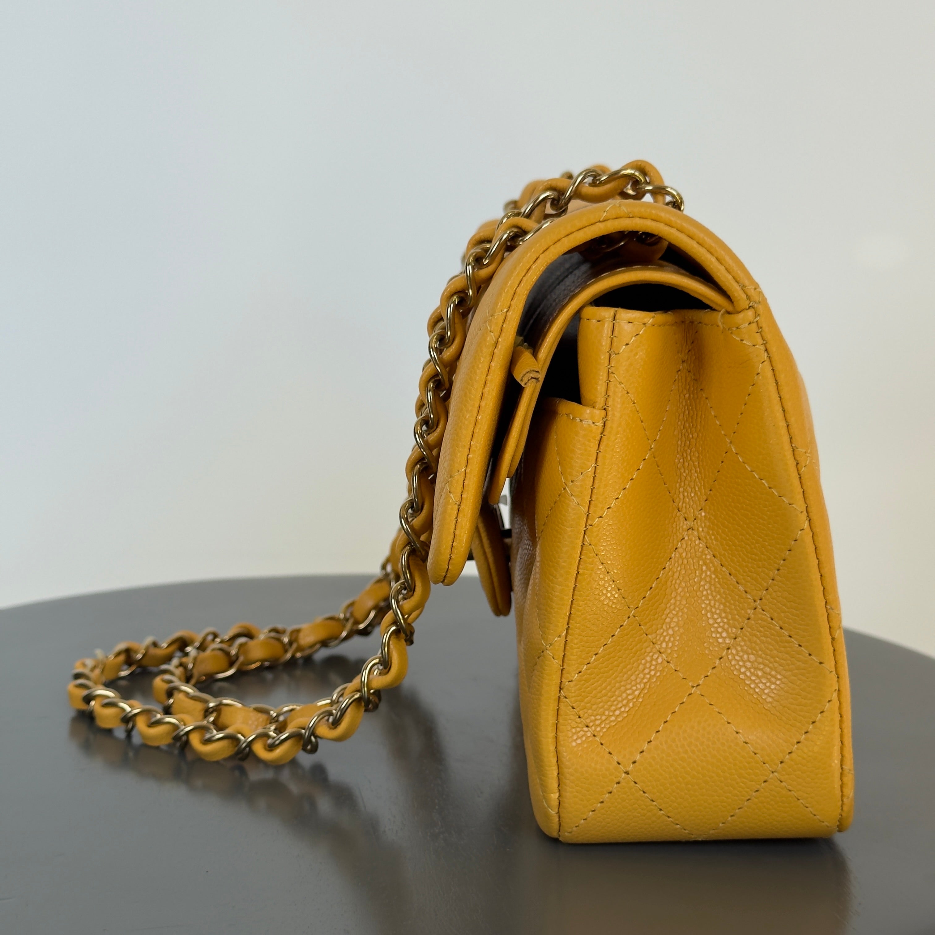 Chanel Double Flap Yellow Caviar