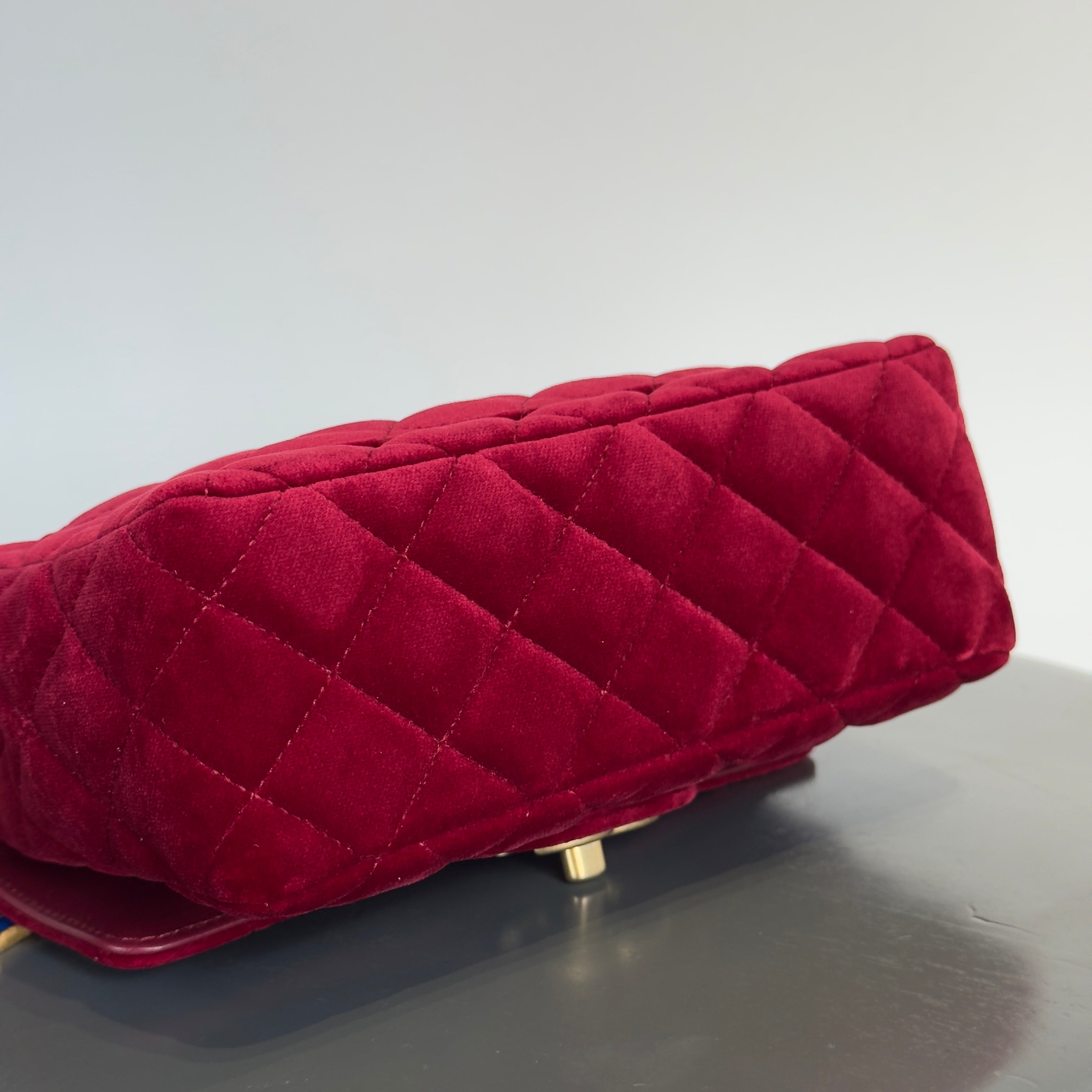 Chanel Burgundy Velvet Enamel Mini Flap Bag - Queen May