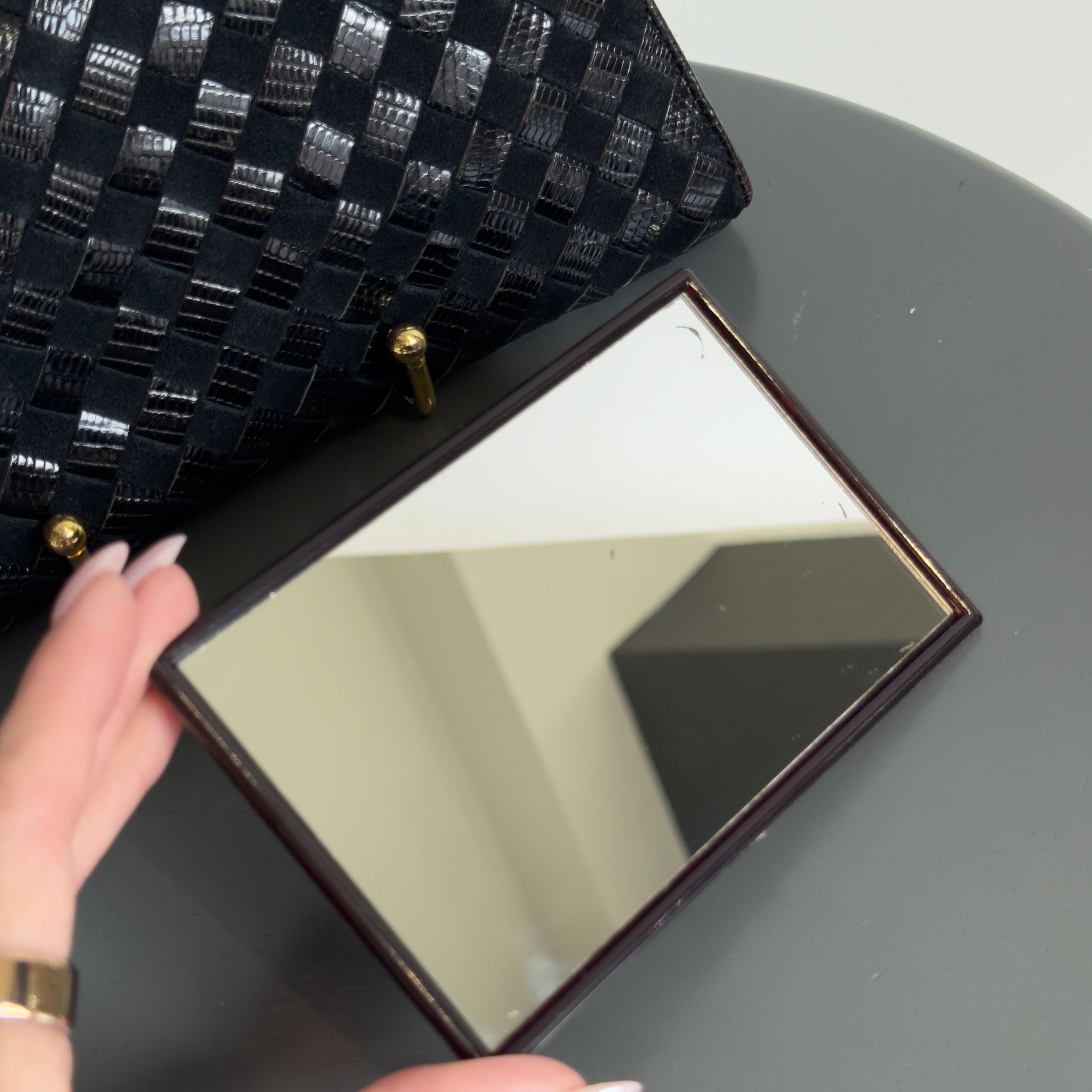 Bottega Veneta Intrecciato Suede Woven Mirror Clutch - Queen May