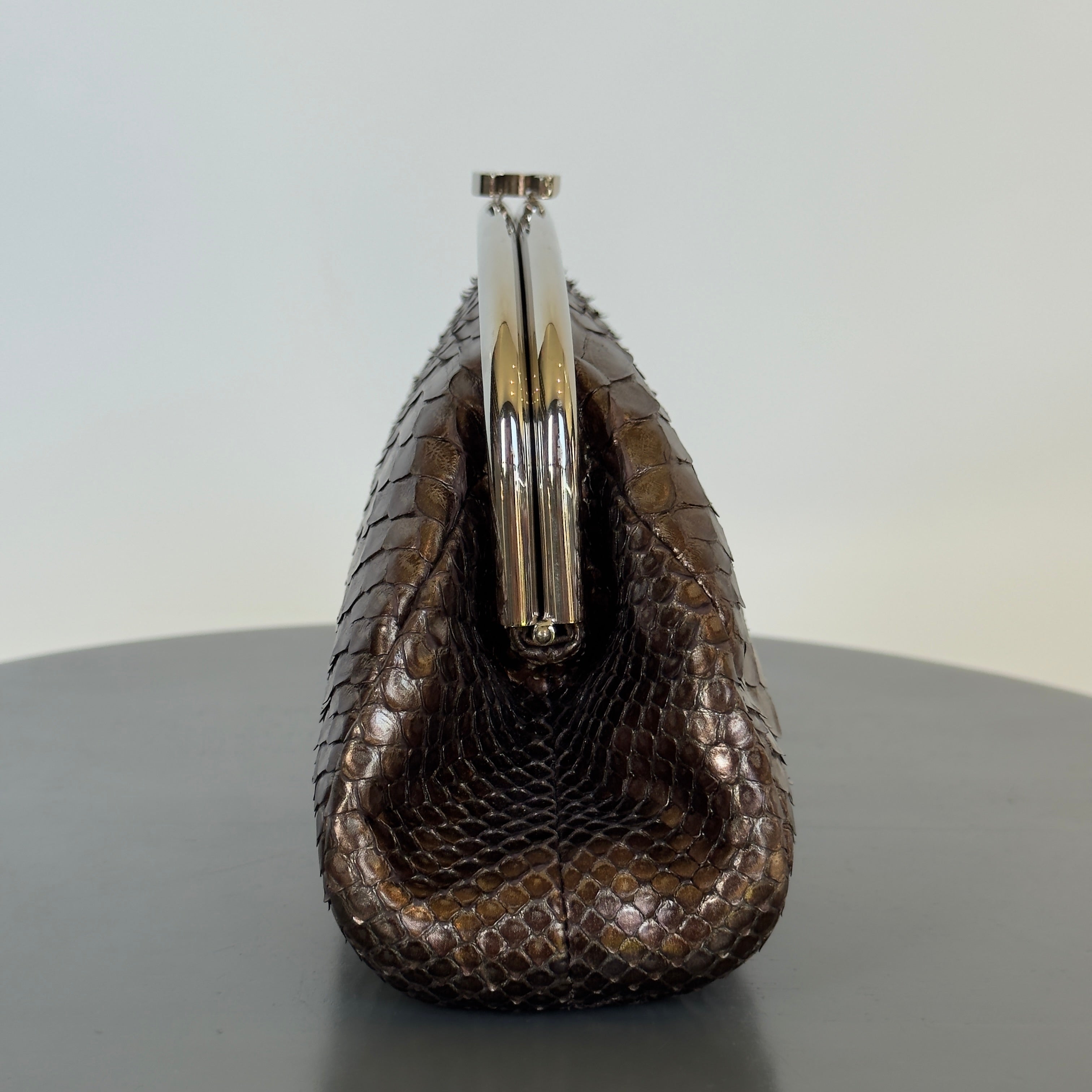 Chanel Metallic Python Timeless Clutch Khaki