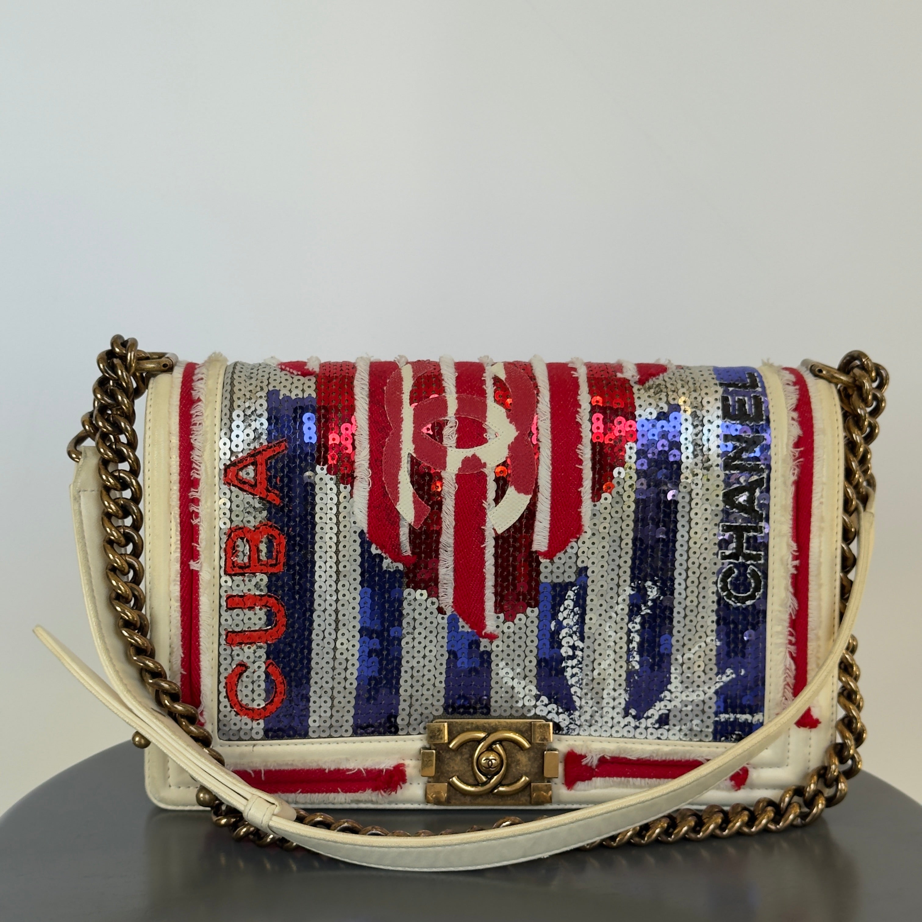 Rare Chanel Paris-Cuba Multicolor Sequin Boy Bag Medium - Queen May