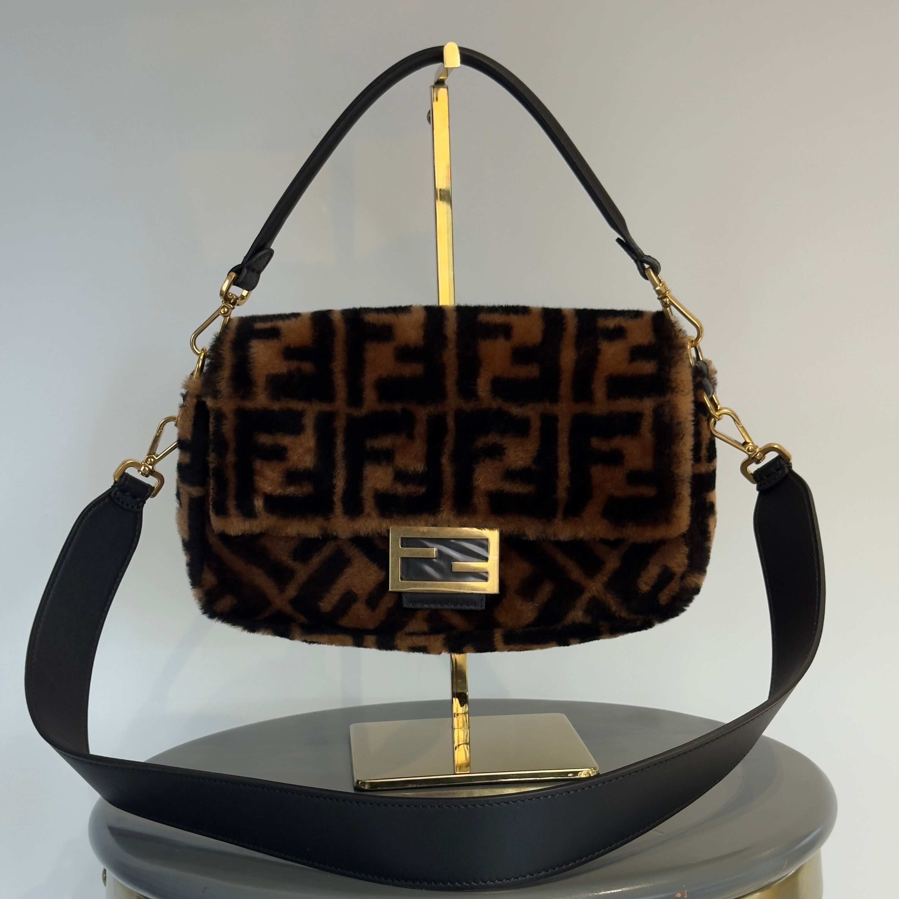 Fendi Shearling FF Zucca Baguette Bag - Queen May