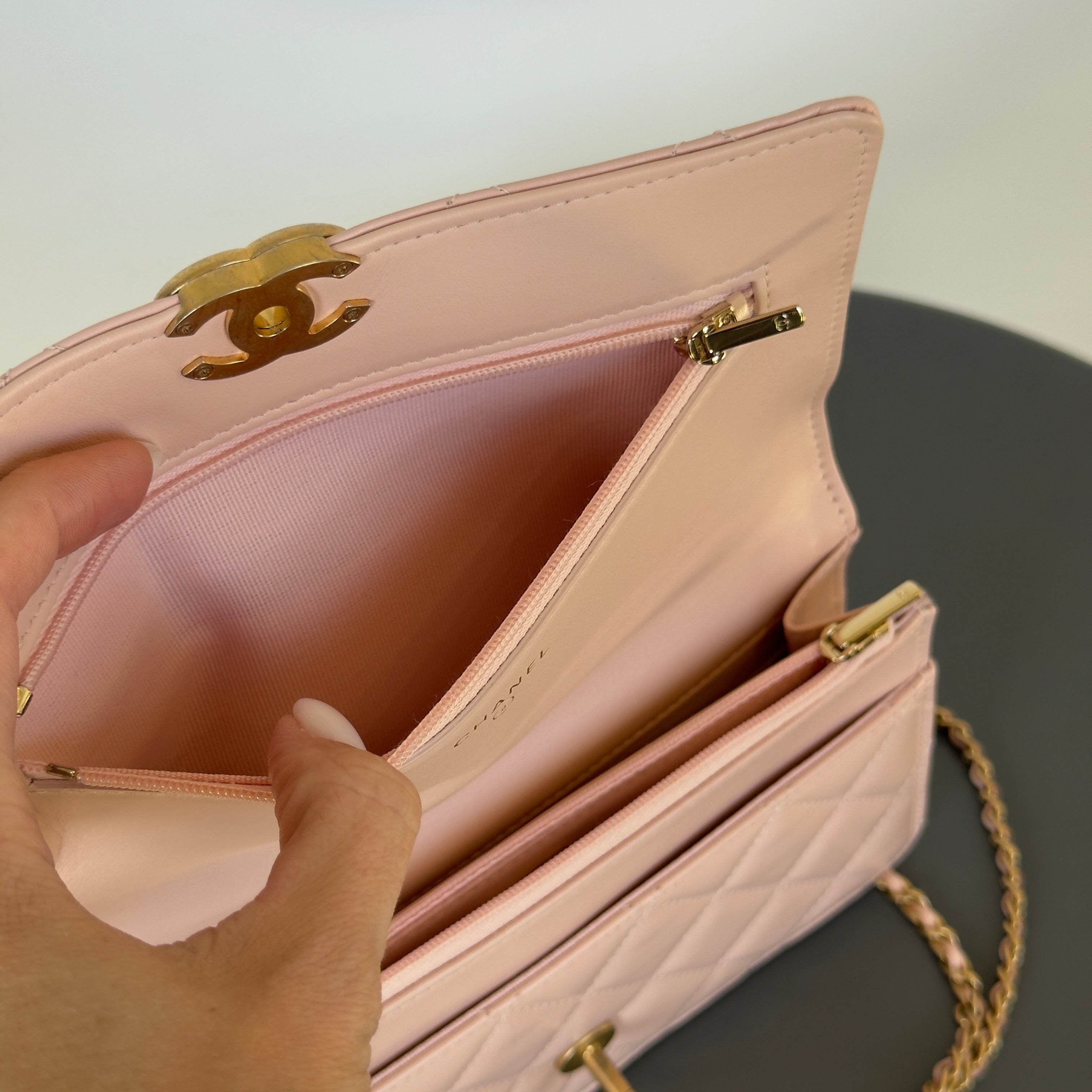 Chanel Calfskin Quilted Perfect Fit Wallet on Chain WOC Light Pink - Queen May