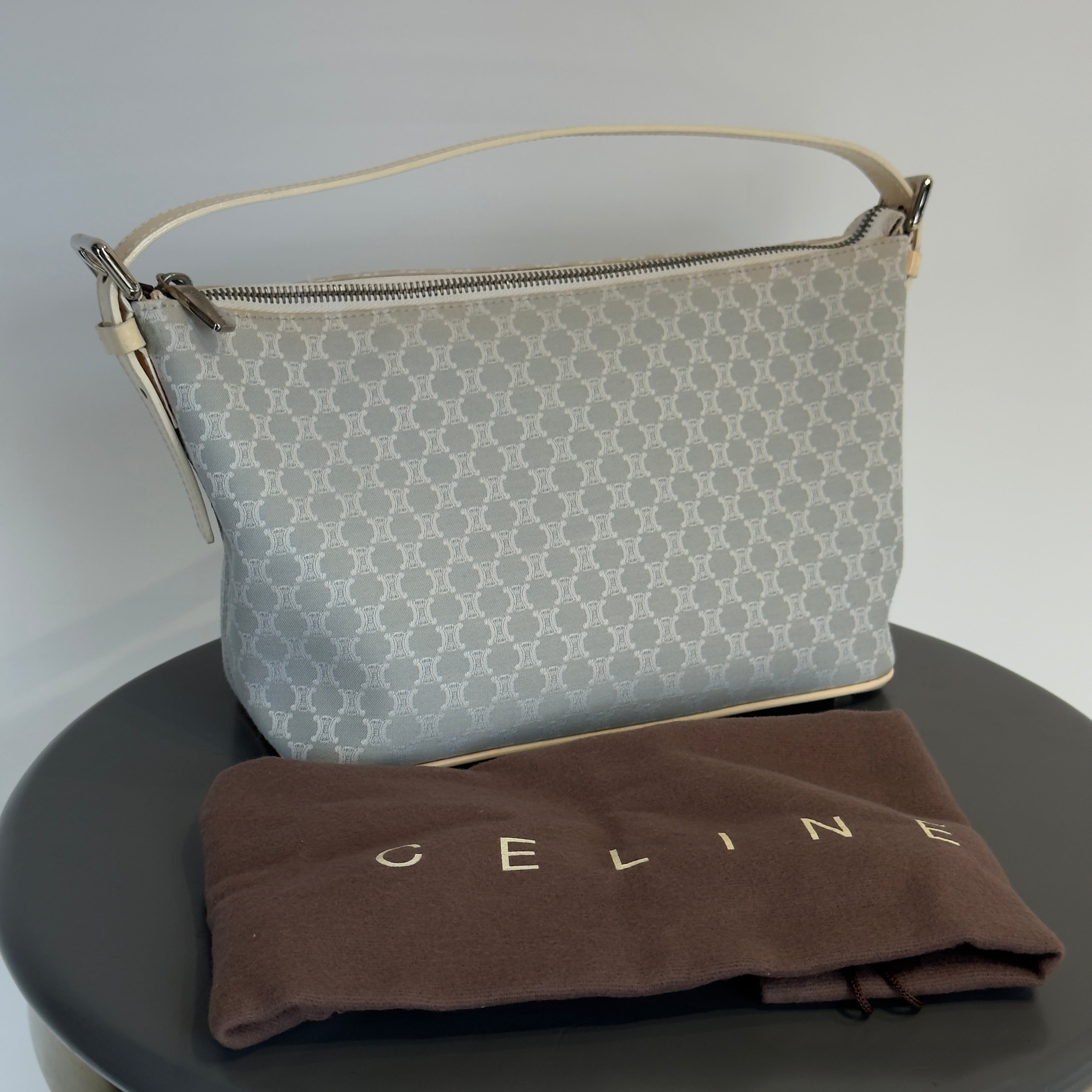 Vintage Celine Canvas Blue Triomphe Pochette - Queen May