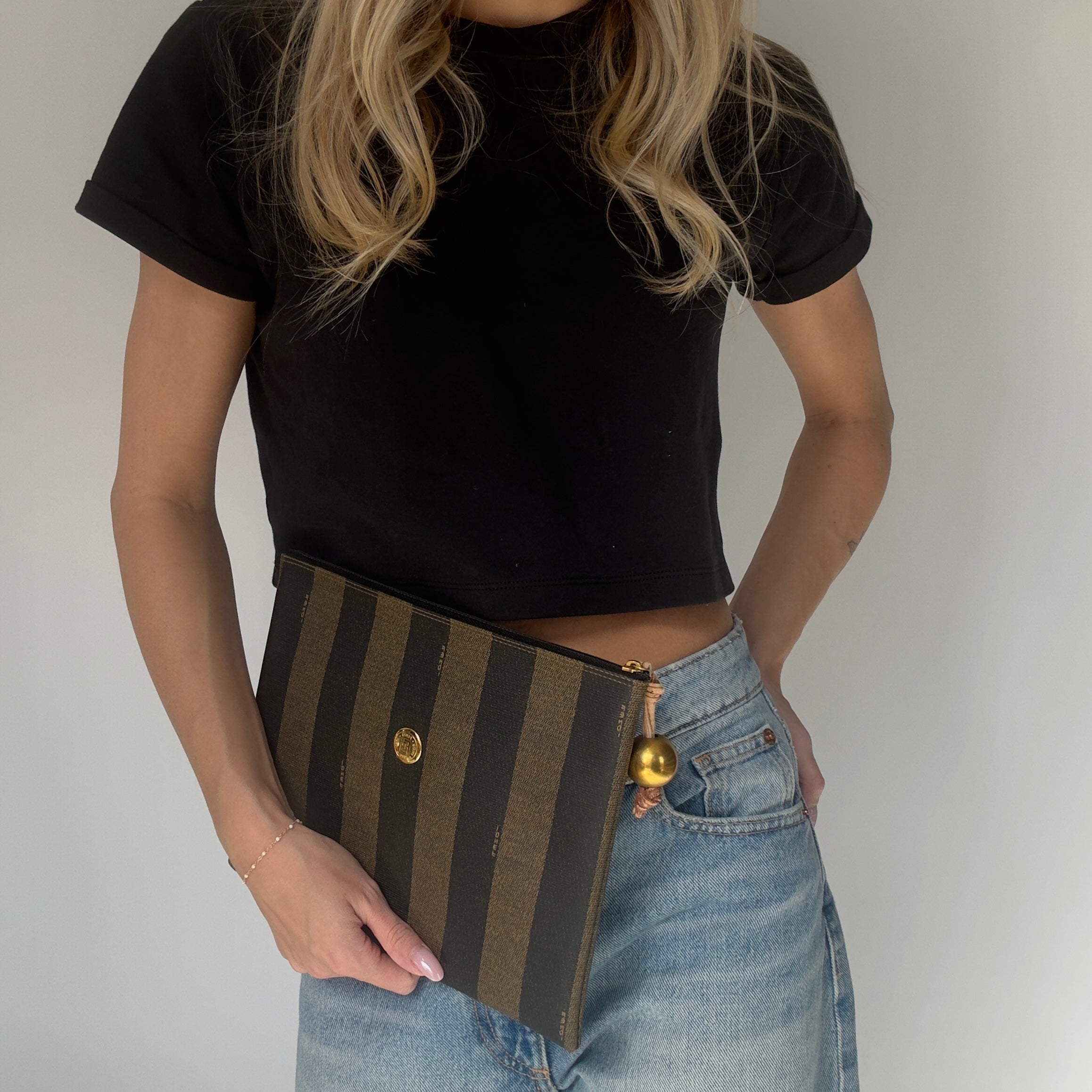 Fendi Striped Leather Clutch - Queen May
