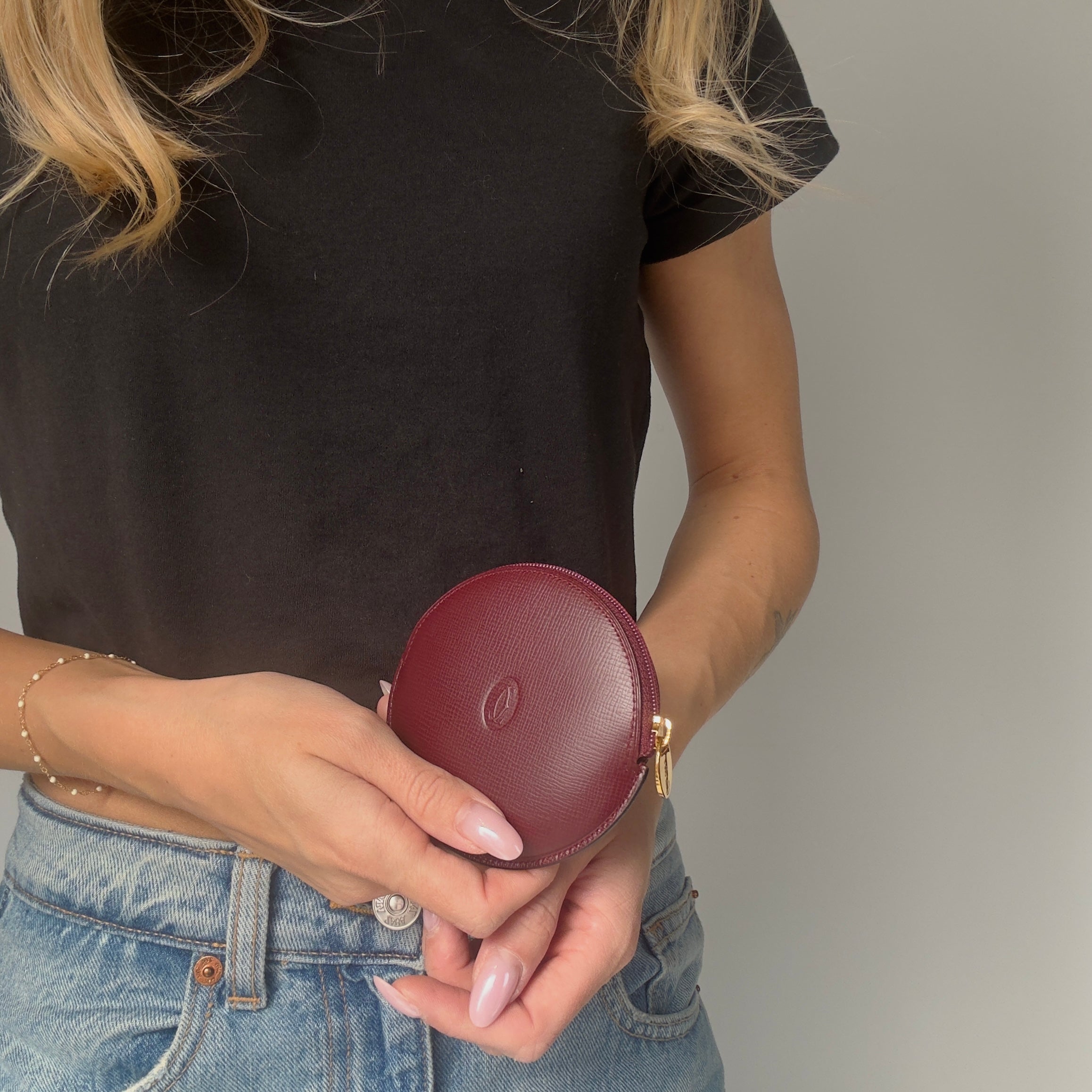 Cartier Burgundy Leather Coin Purse - Queen May