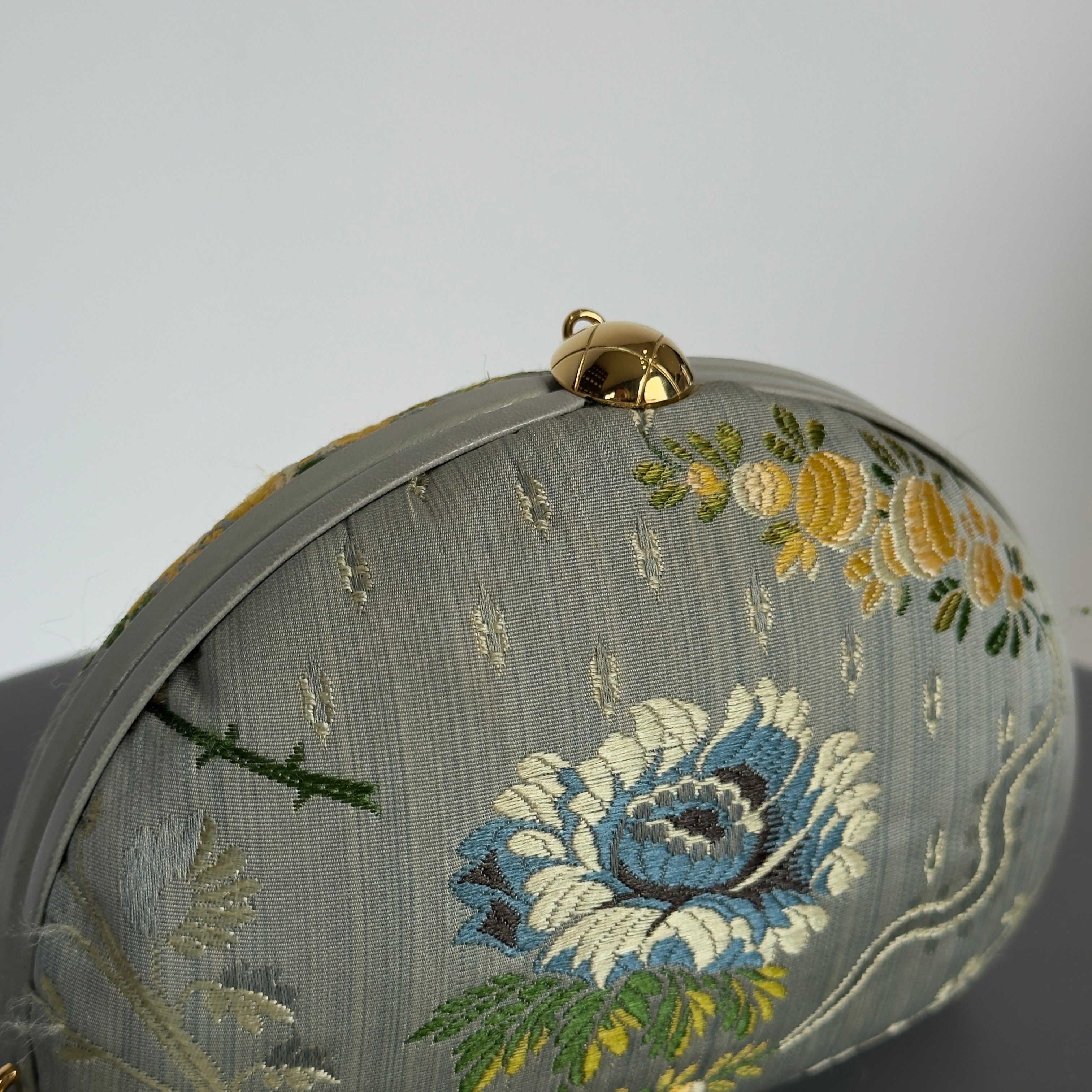 Rare Vintage Chanel Timeless Clutch Blue Brocade Silk Gold Hardware - Queen May
