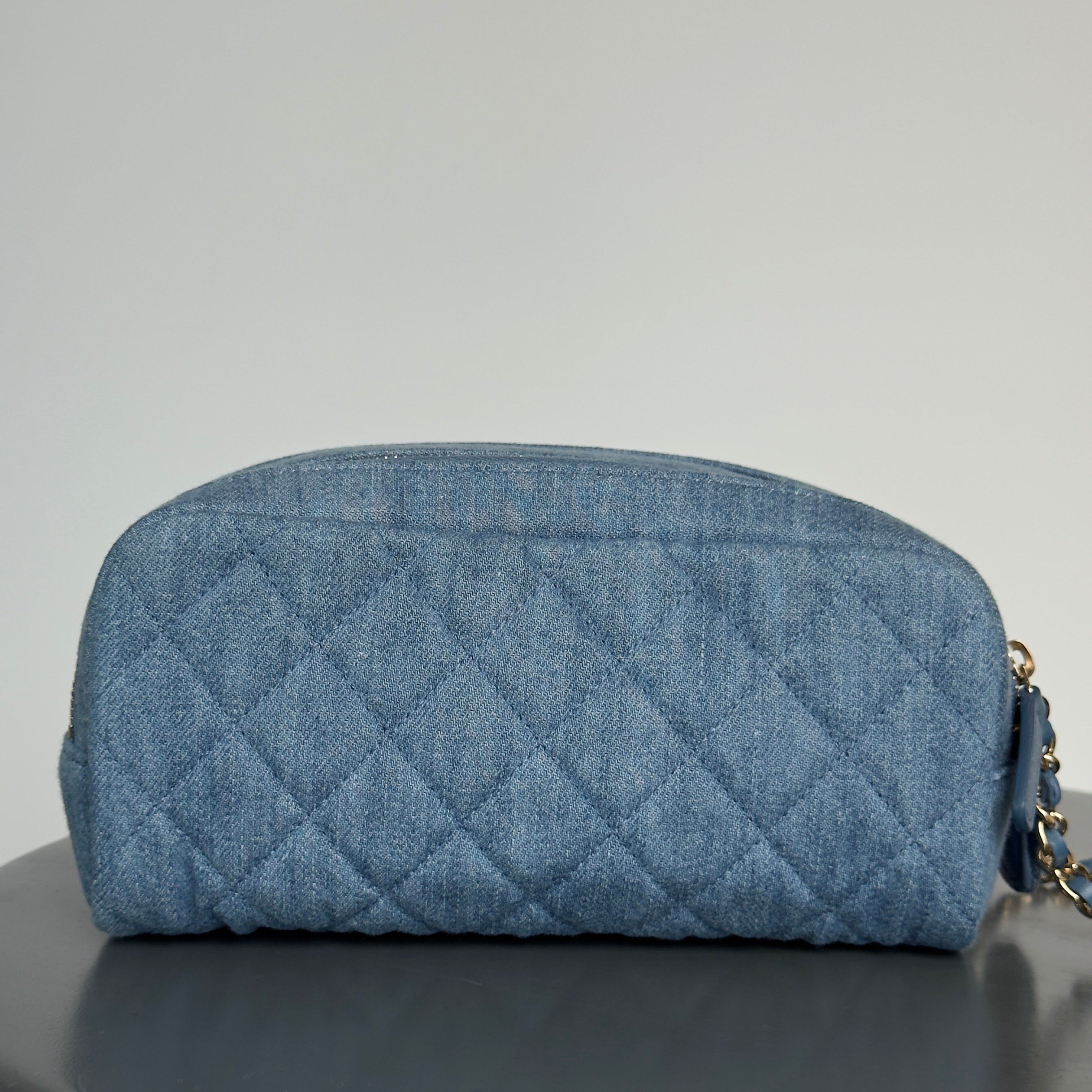 Chanel 24C Blue Denim Quilted Cosmetic Pouch on Chain - Queen May