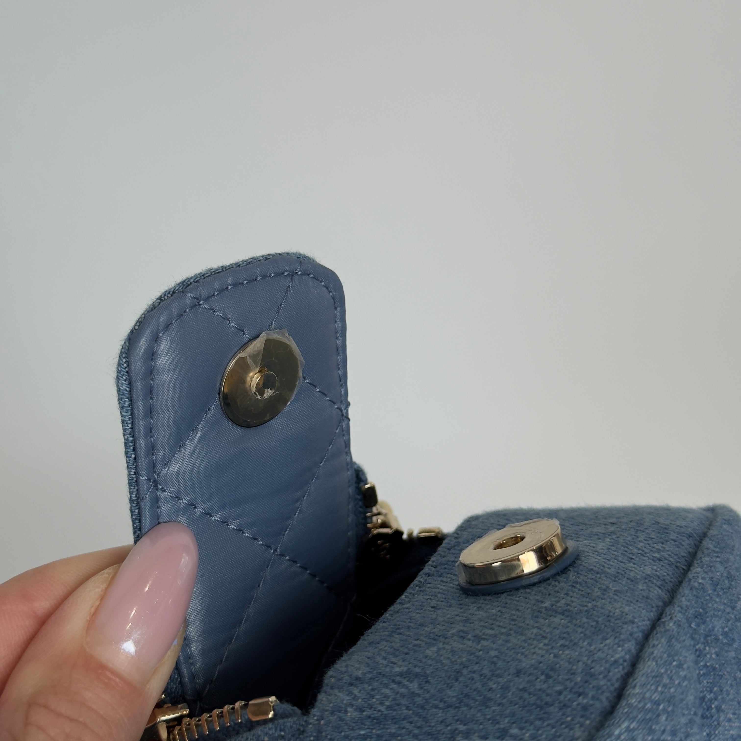 Chanel 24C Blue Denim Quilted Cosmetic Pouch on Chain - Queen May