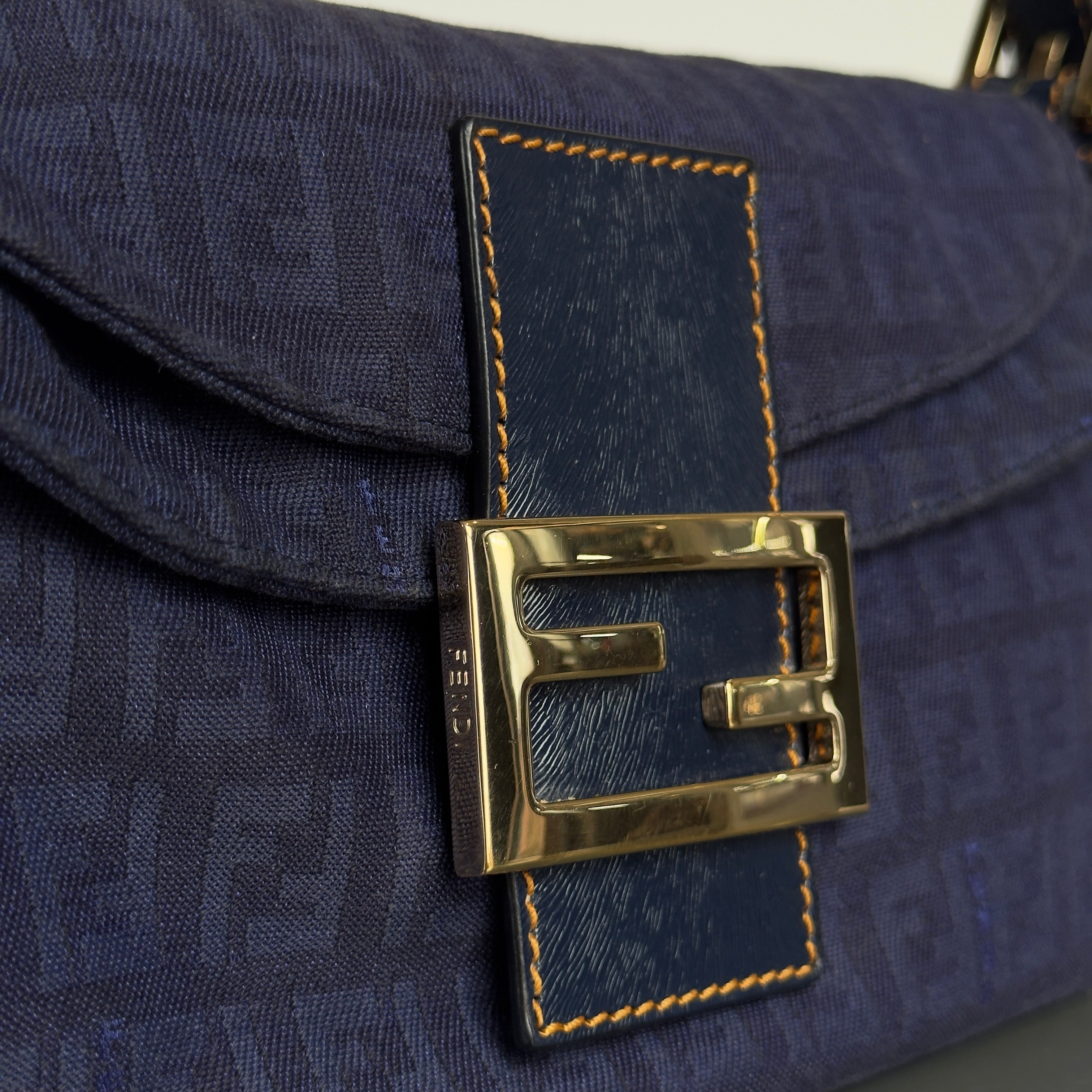 Fendi Zucca Double Flap Baguette Navy - Queen May