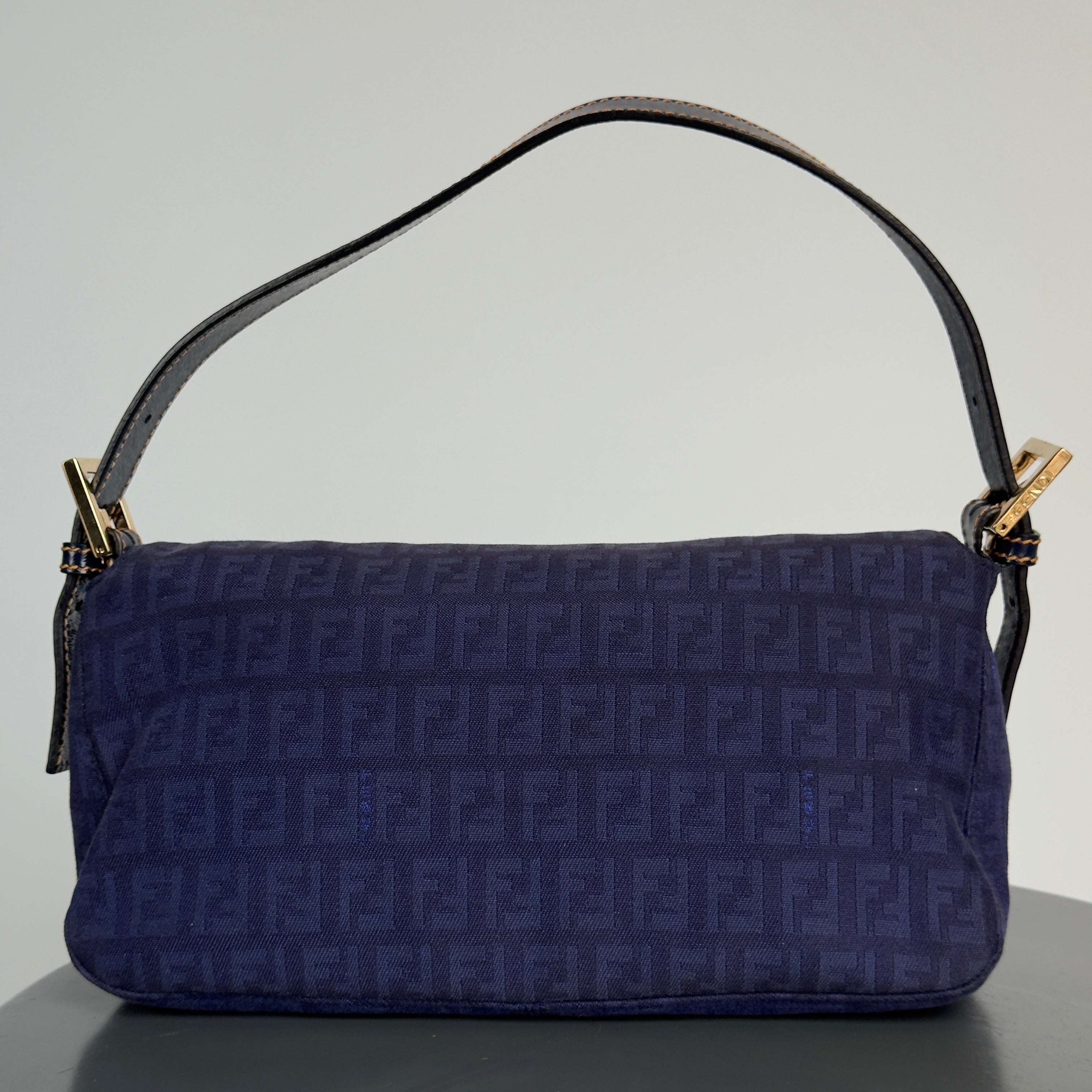 Fendi Zucca Double Flap Baguette Navy - Queen May