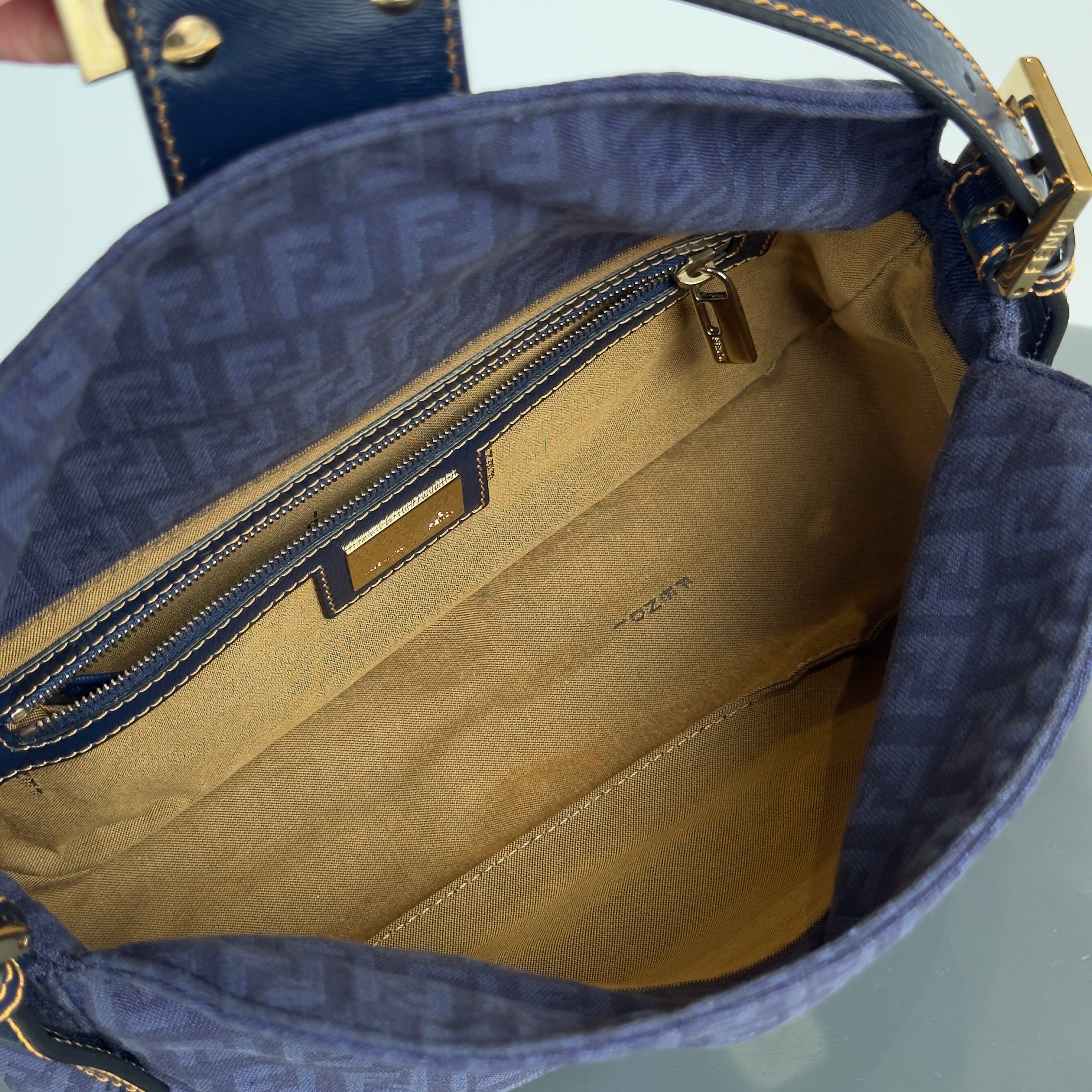 Fendi Zucca Double Flap Baguette Navy - Queen May