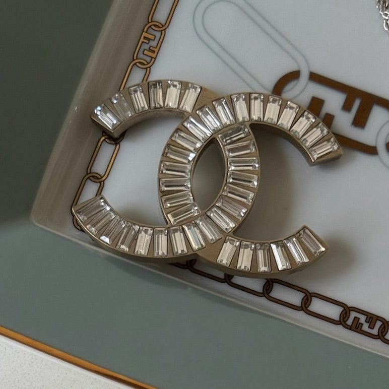 Rare Chanel Brushed Baguette Crystal XL Brooch
