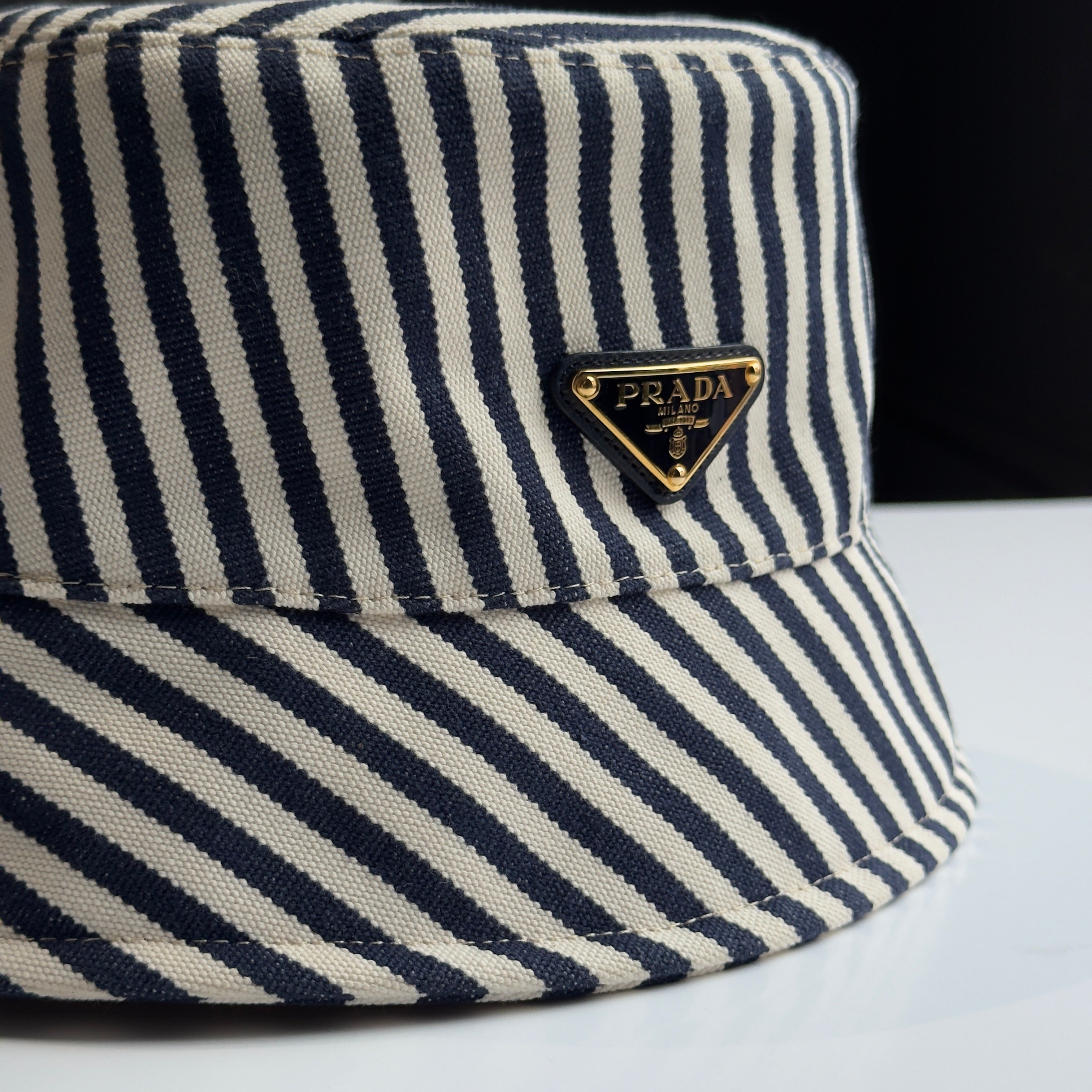Prada Canvas Striped Bucket Hat - Queen May