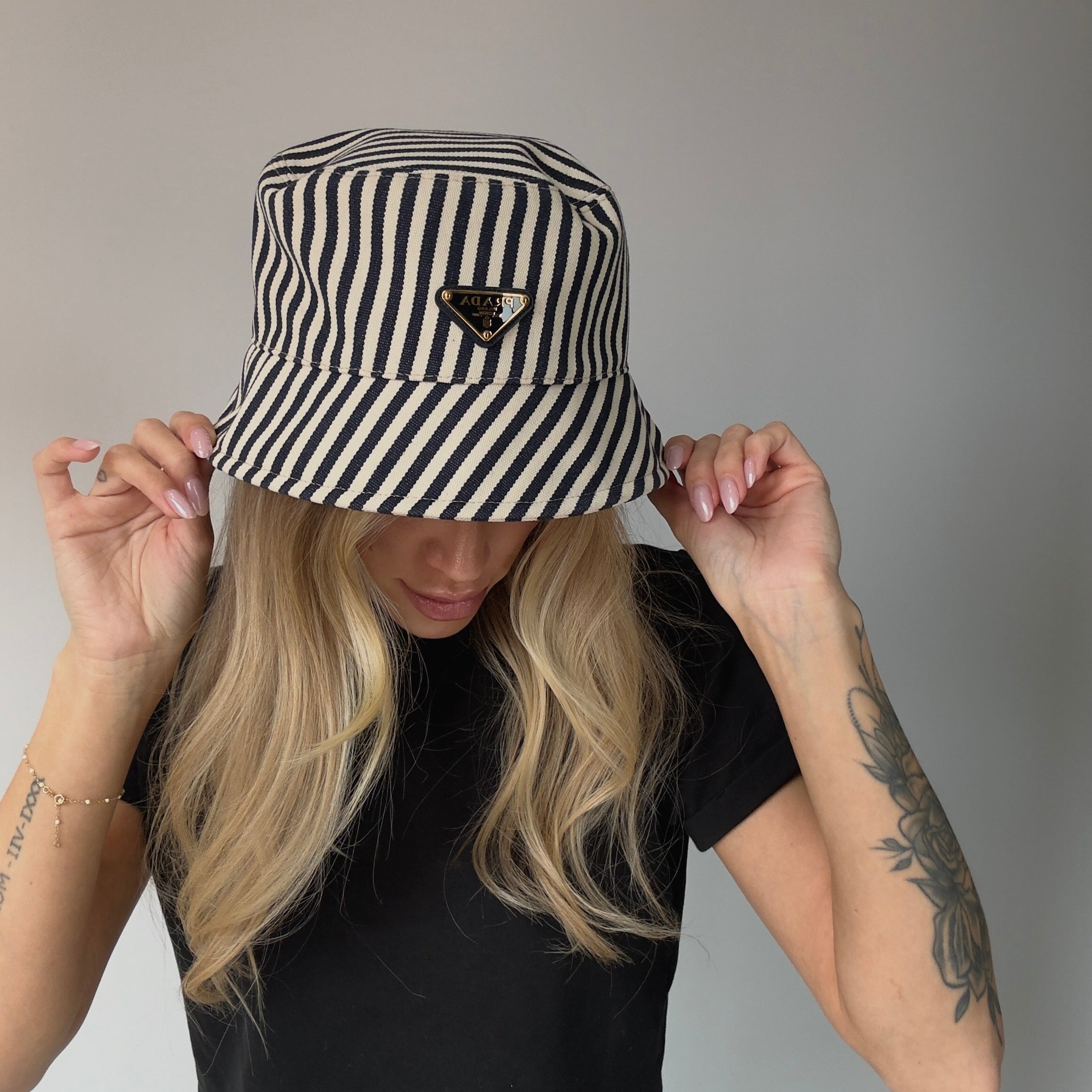 Prada Canvas Striped Bucket Hat - Queen May