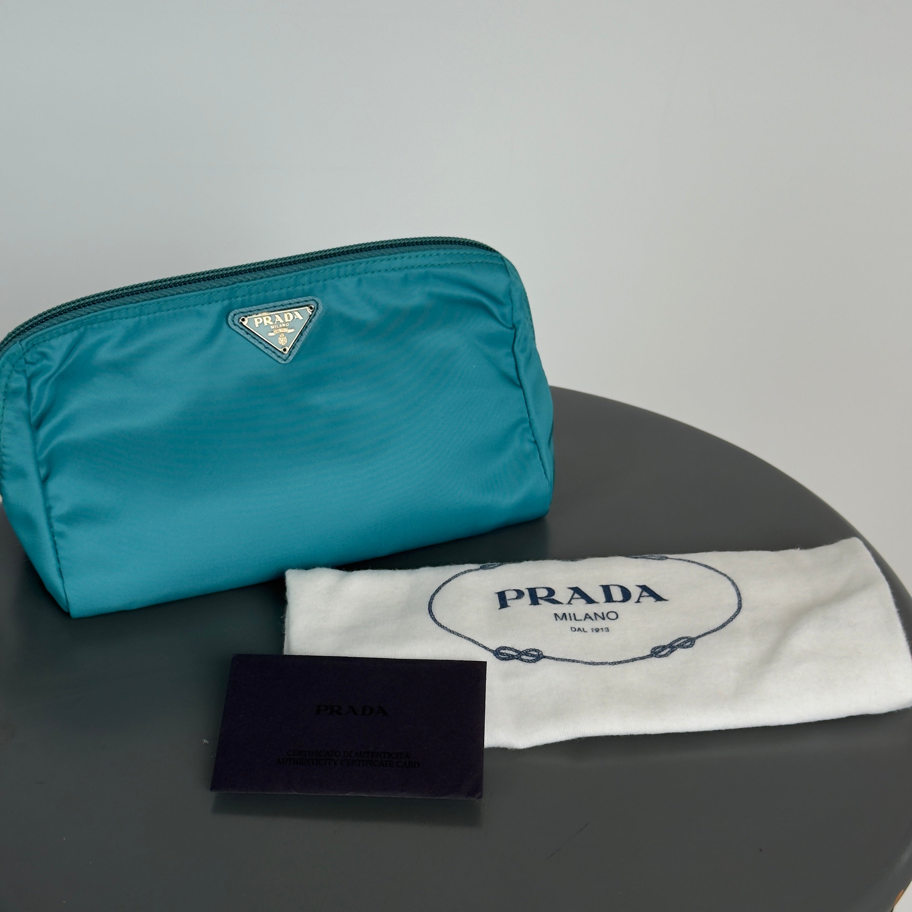 Prada Nylon Turquoise Cosmetic Pouch - Queen May