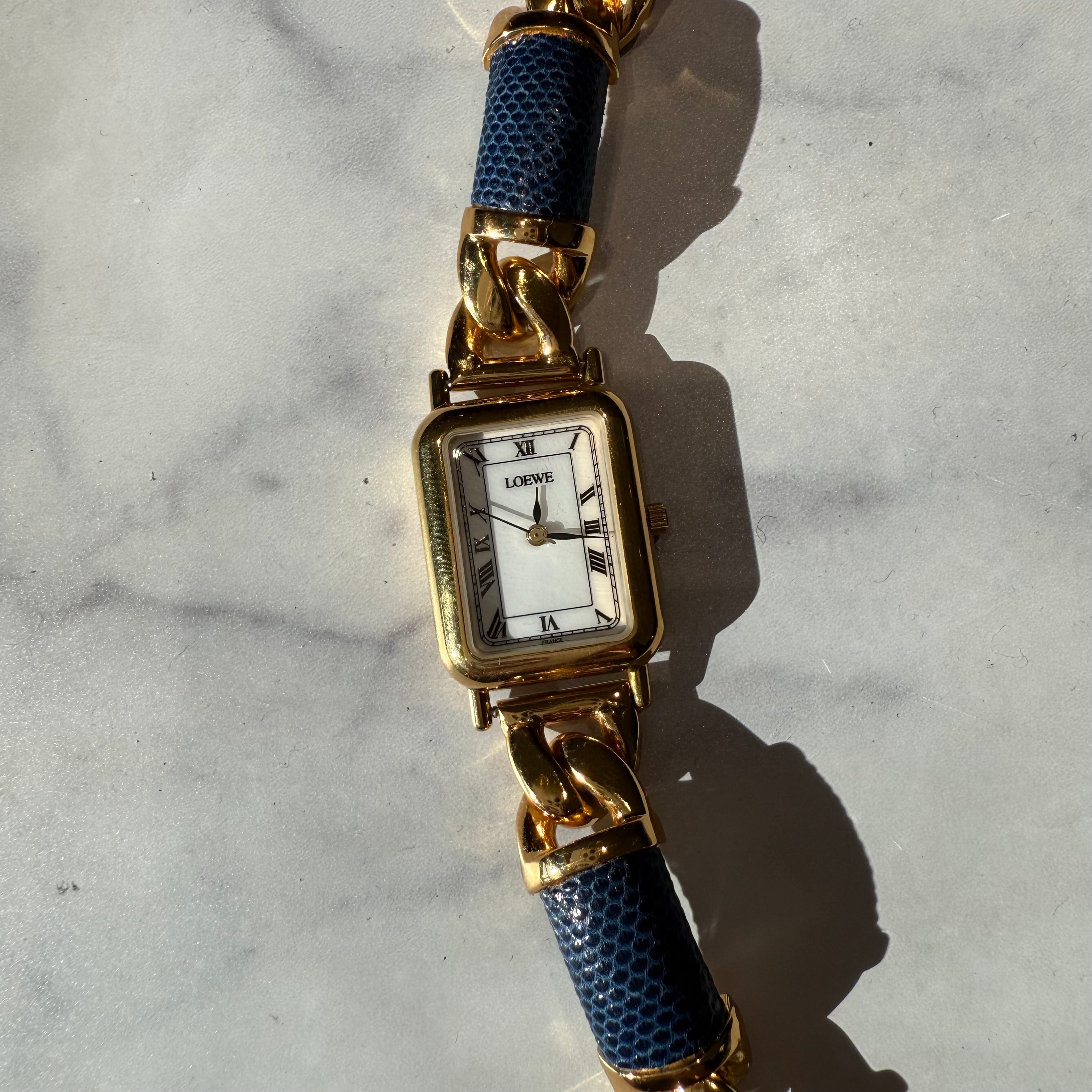 Vintage Loewe Rectangular Leather Strap Watch - Queen May