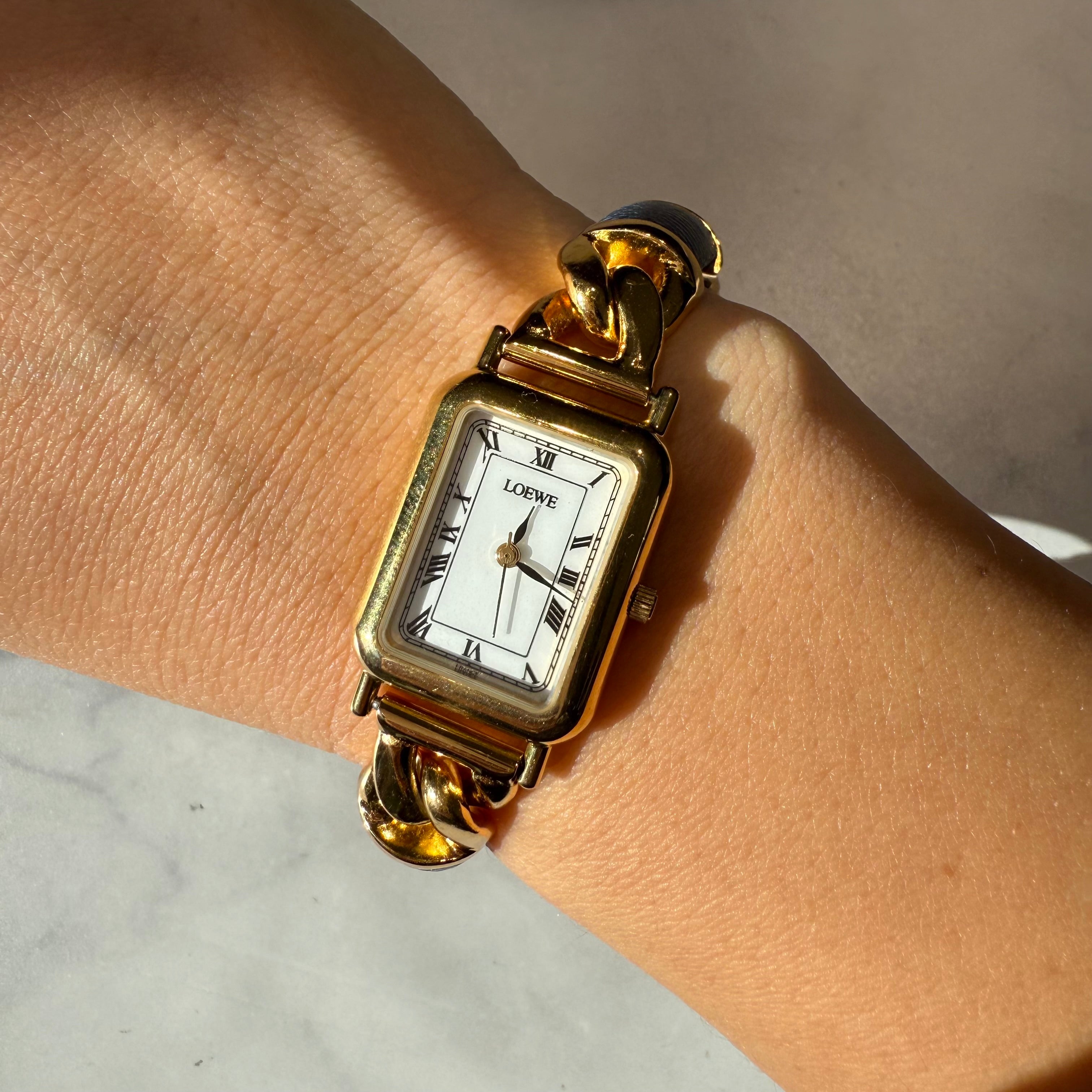 Vintage Loewe Rectangular Leather Strap Watch - Queen May