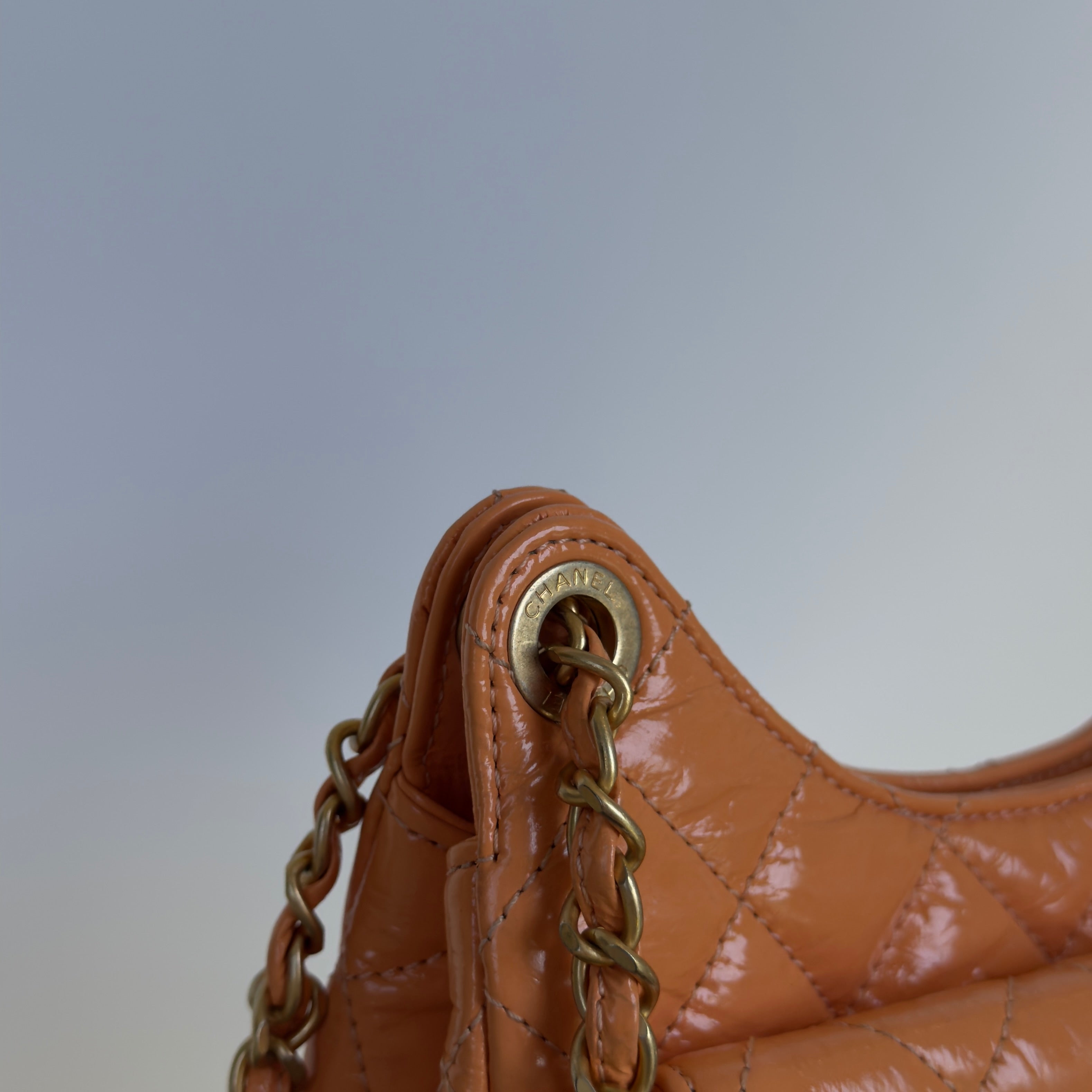 Chanel Orange Shiny Crumpled Quilted Leather Small Wavy CC Hobo 2023 - Queen May