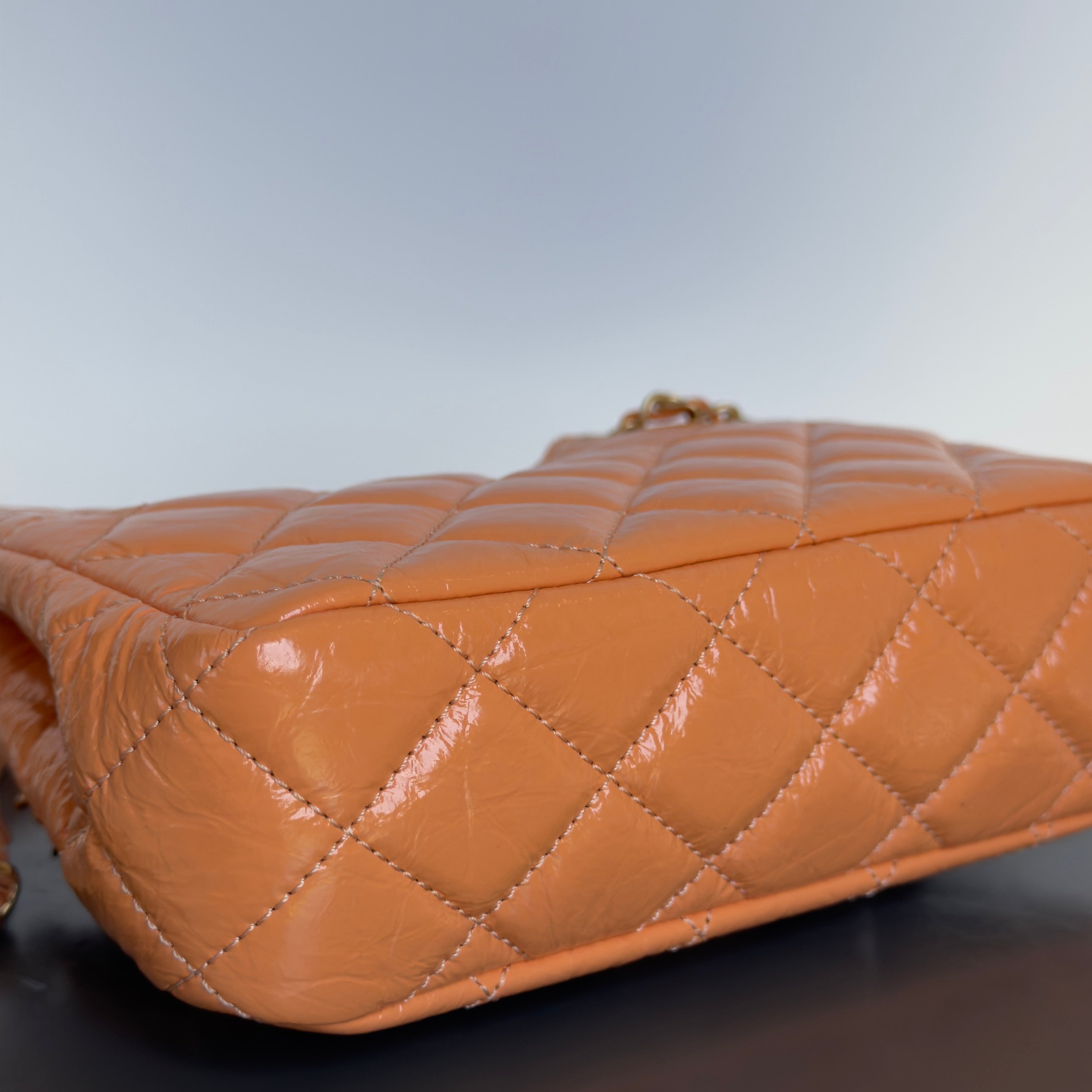 Chanel Orange Shiny Crumpled Quilted Leather Small Wavy CC Hobo 2023 - Queen May