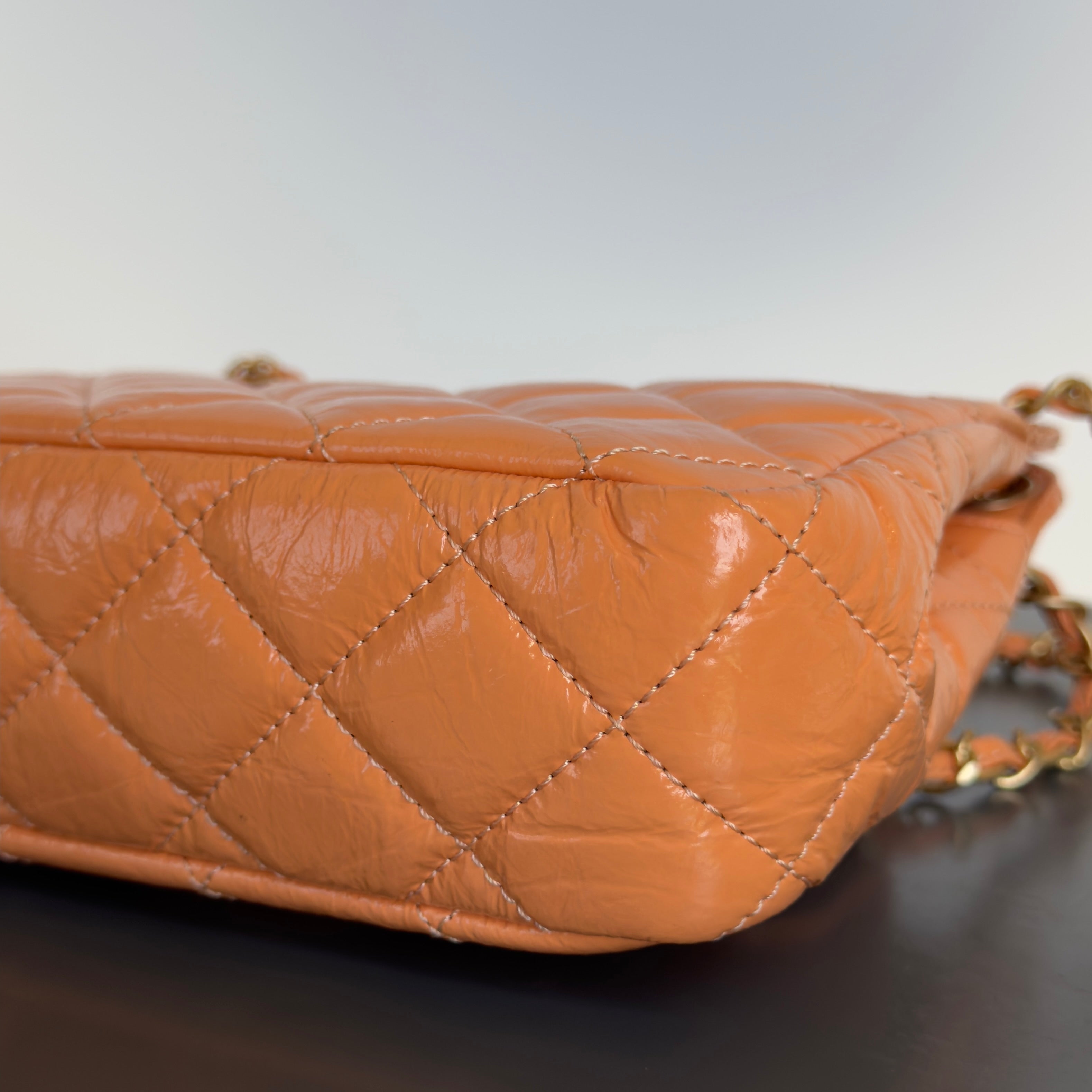 Chanel Orange Shiny Crumpled Quilted Leather Small Wavy CC Hobo 2023 - Queen May