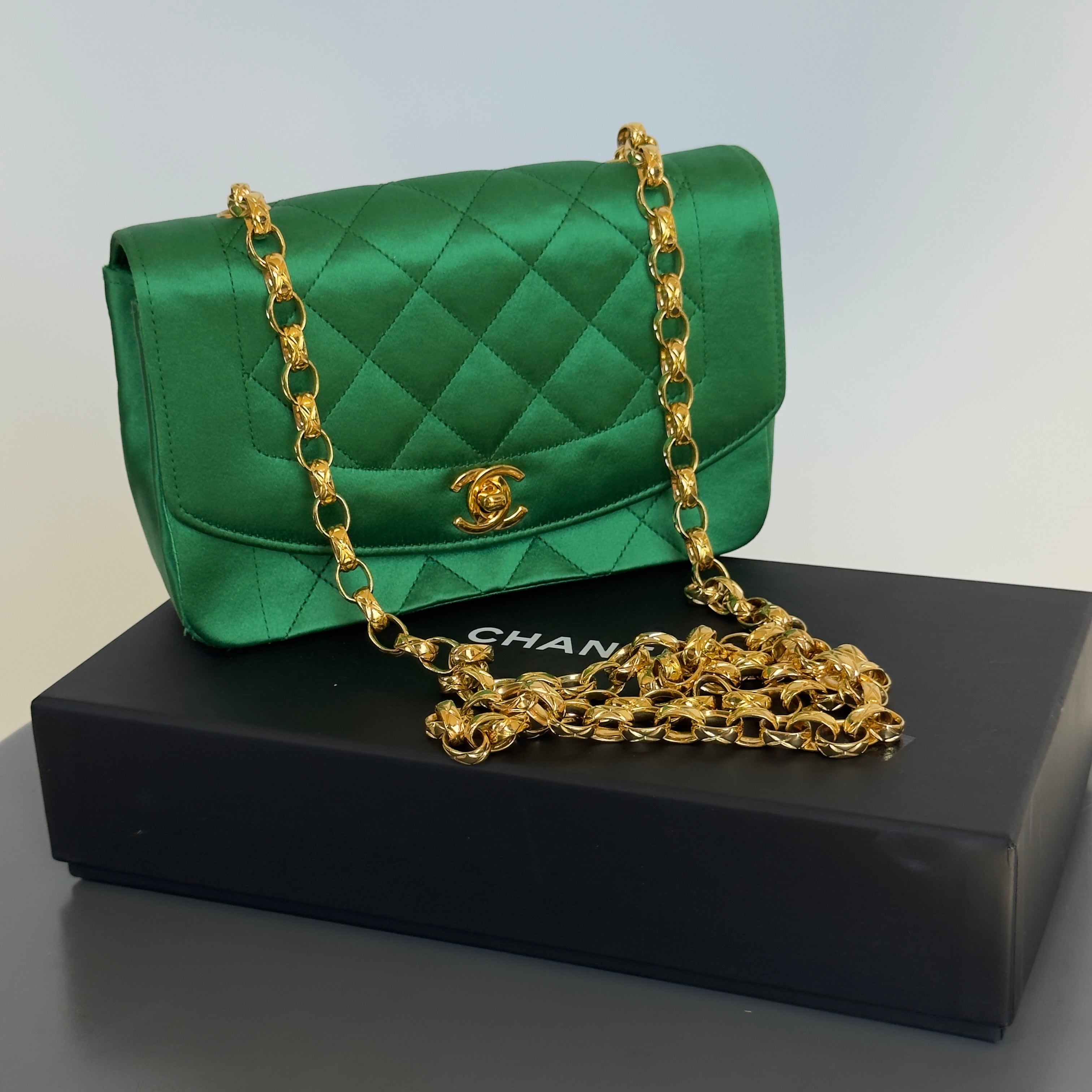 Rare Chanel Mini Diana Green Satin Bijou Chain Series 1 - Queen May
