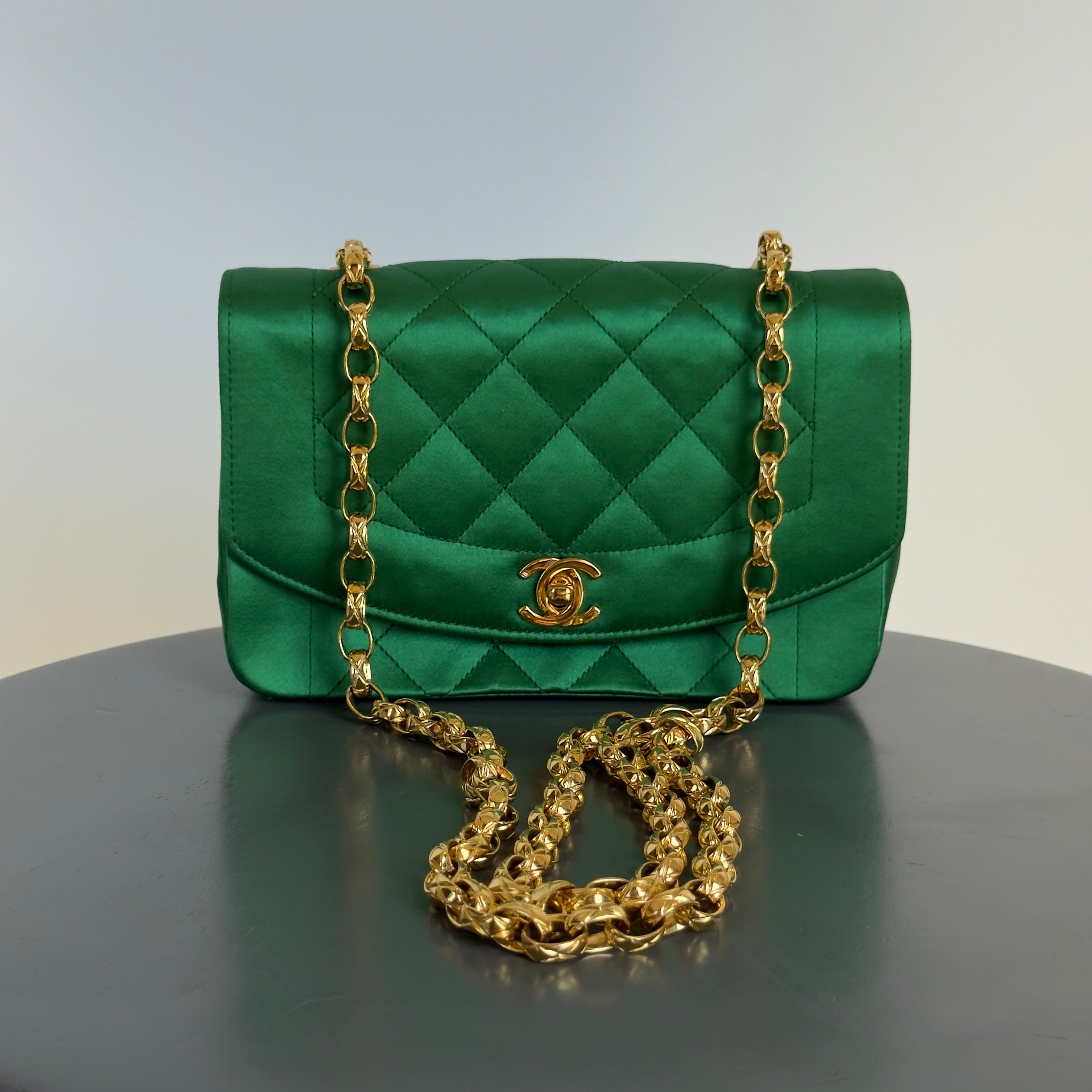 Rare Chanel Mini Diana Green Satin Bijou Chain Series 1 - Queen May