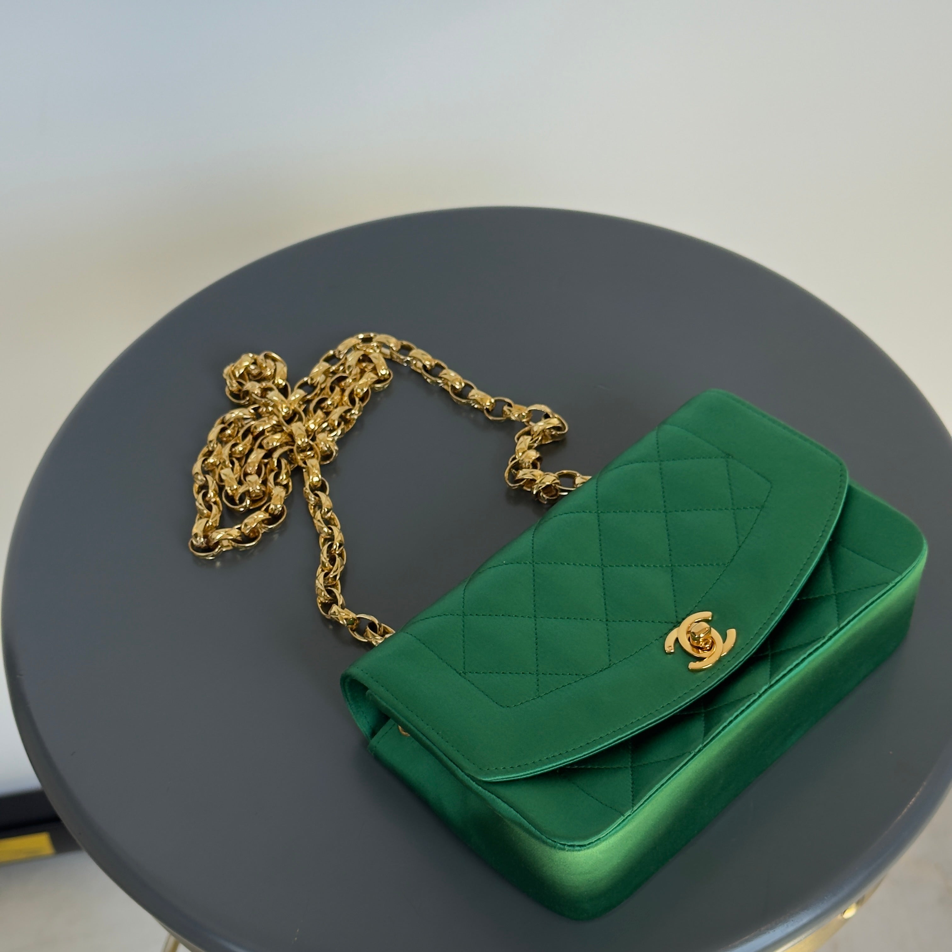 Rare Chanel Mini Diana Green Satin Bijou Chain Series 1 - Queen May