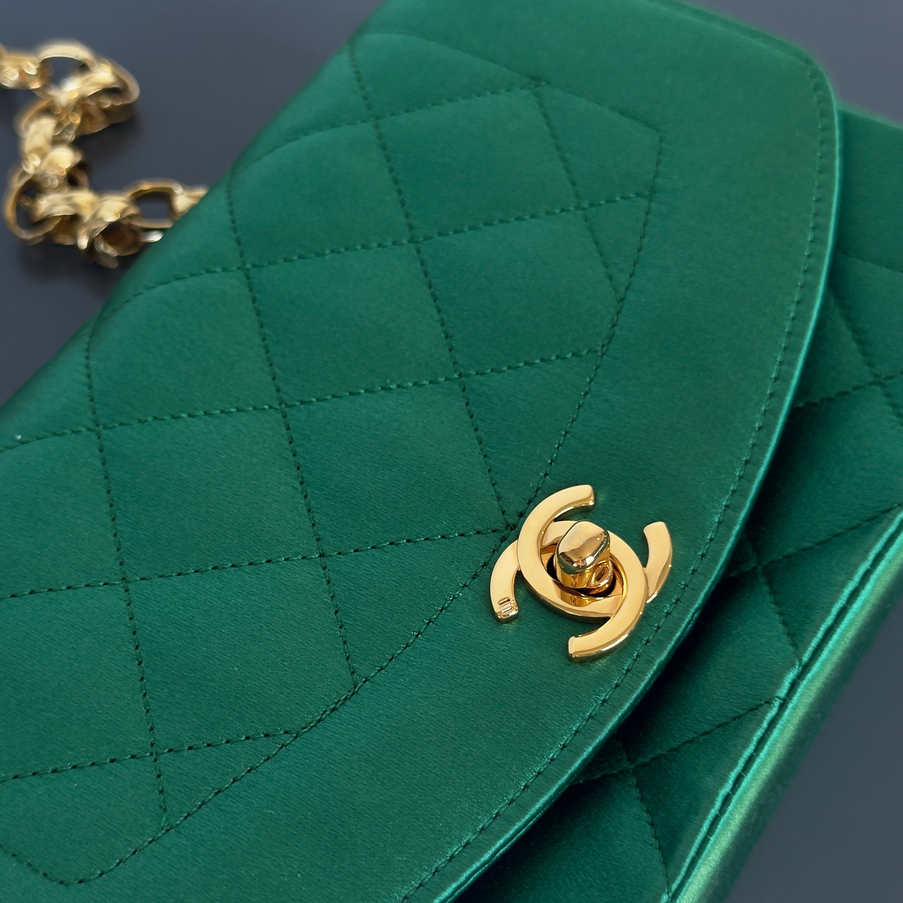 Rare Chanel Mini Diana Green Satin Bijou Chain Series 1 - Queen May