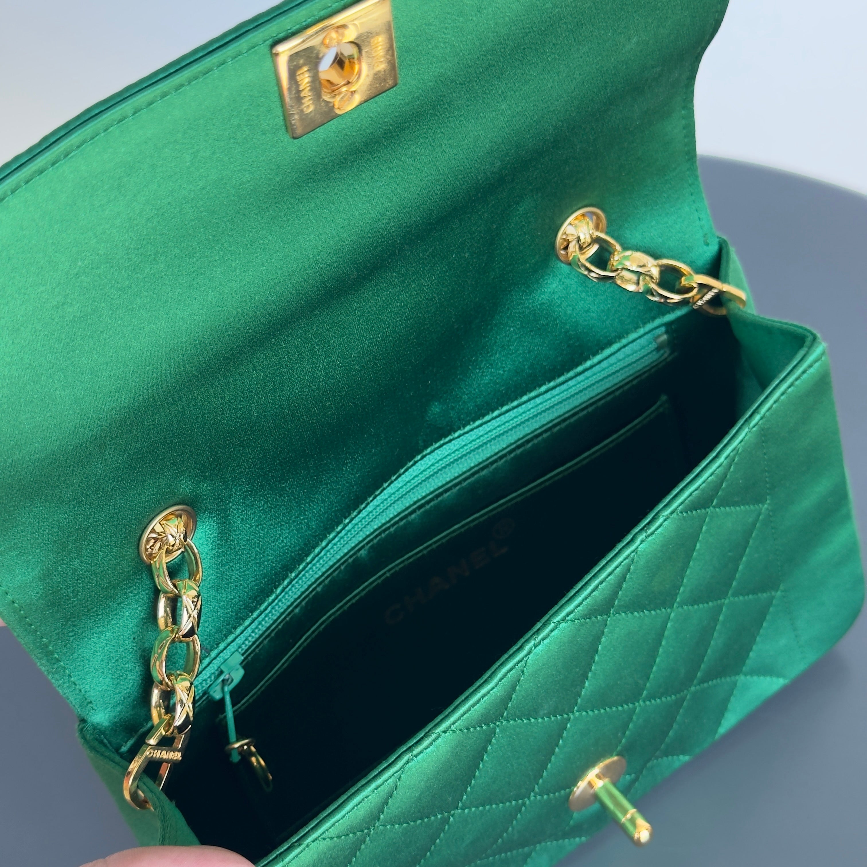 Rare Chanel Mini Diana Green Satin Bijou Chain Series 1 - Queen May