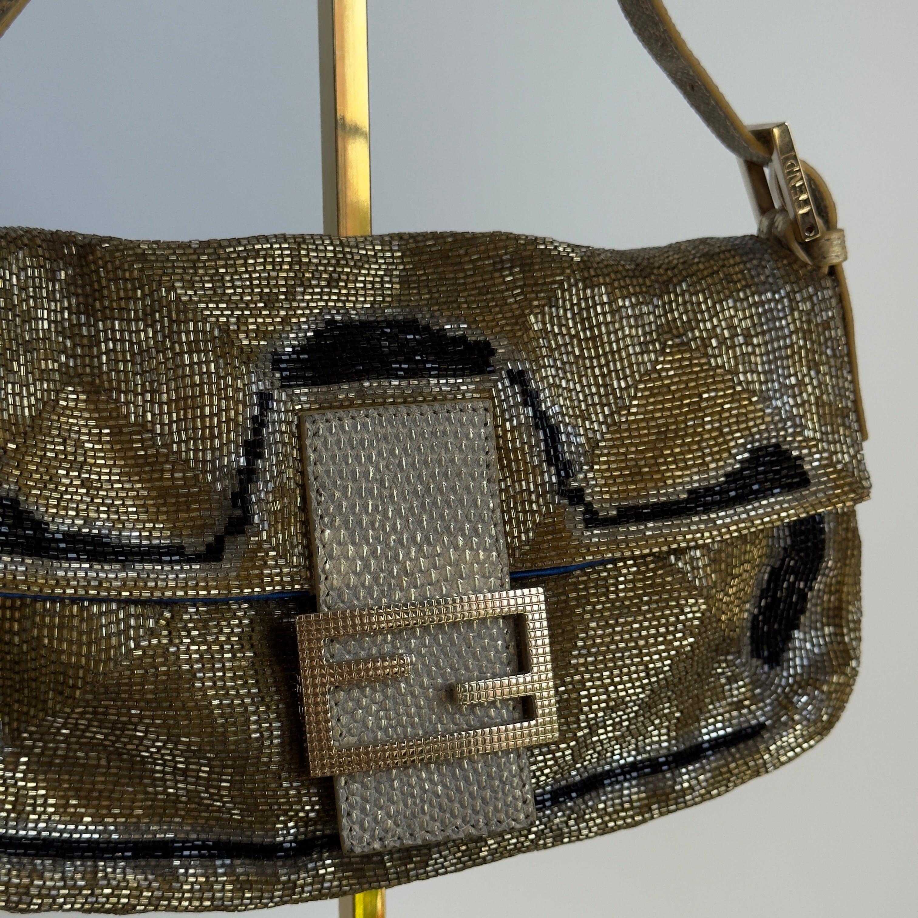 Ultra Rare Vintage Fendi Zucca Beaded Lizard Baguette - Queen May