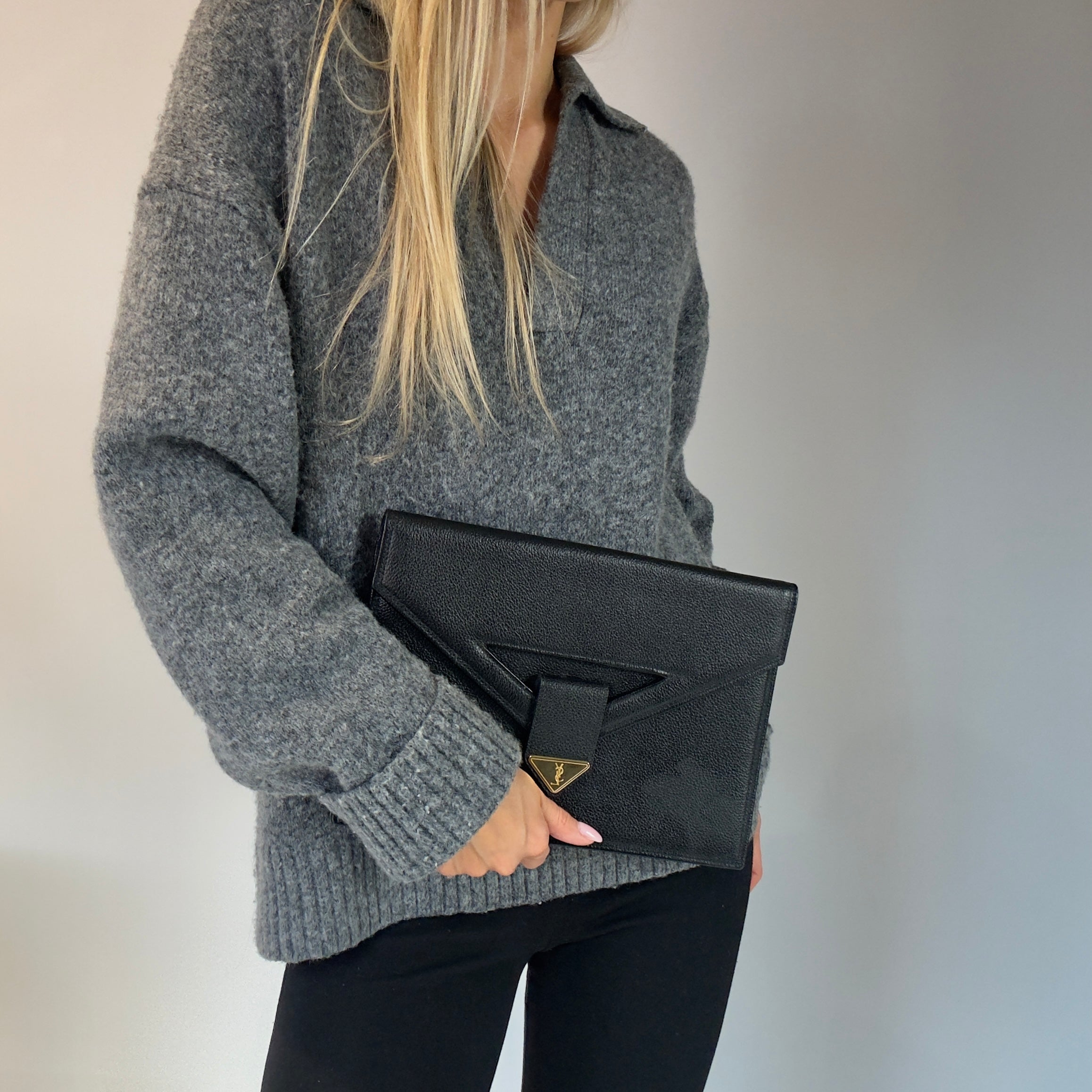 Vintage Yves Saint Laurent Black Leather Clutch - Queen May