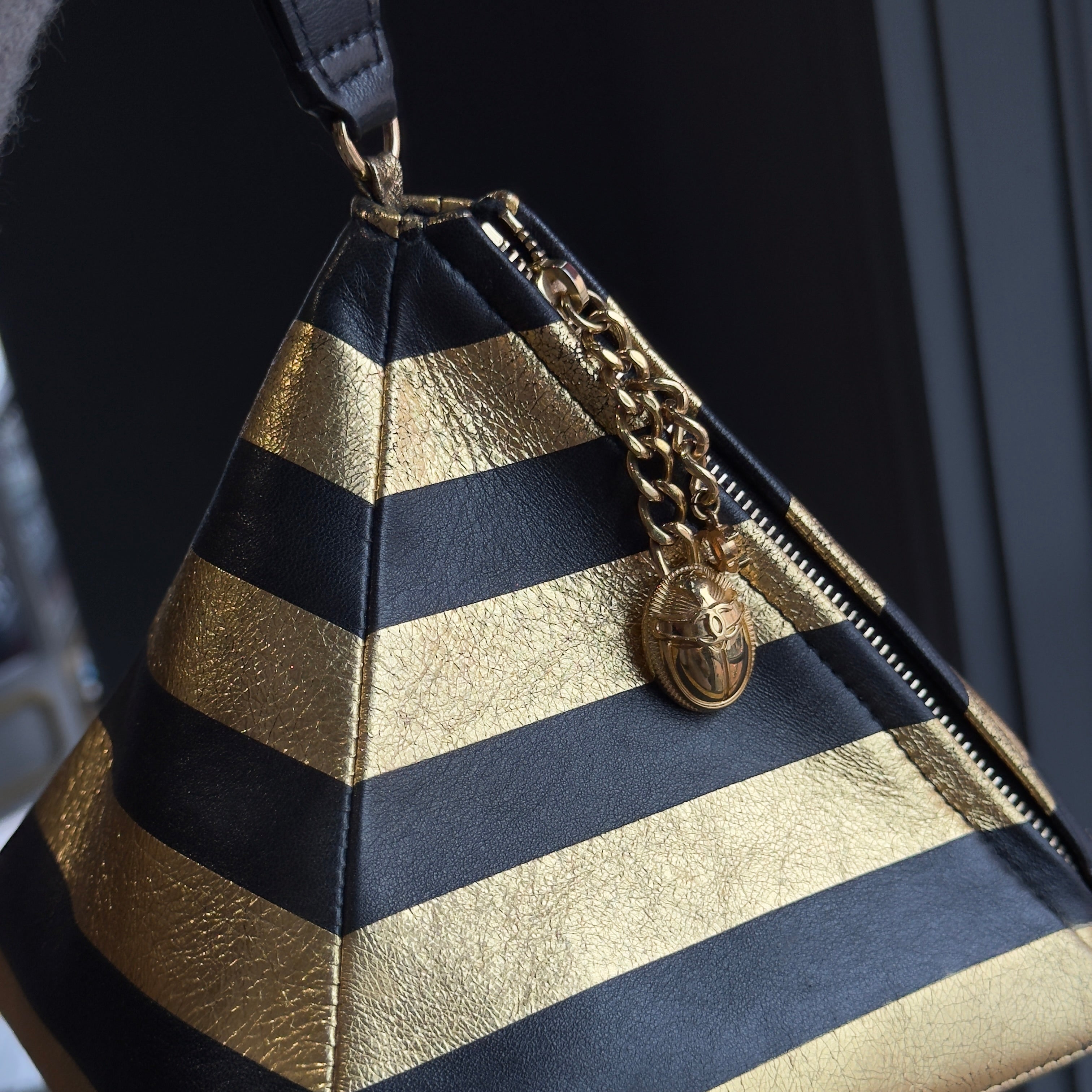 Chanel Gold and Black Metallic Metliers Kheops Pyramid Wristlet Bag - Queen May