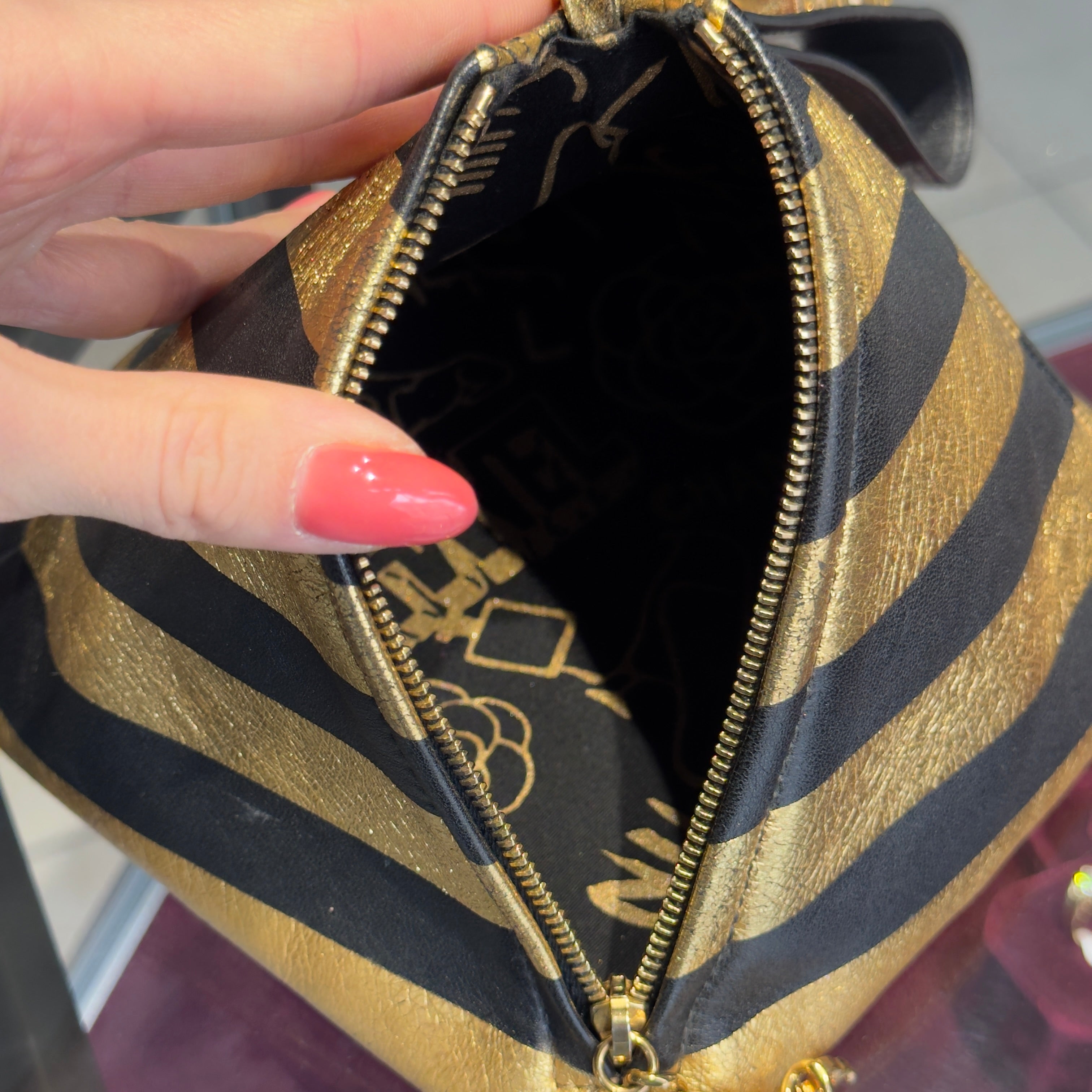 Chanel Gold and Black Metallic Metliers Kheops Pyramid Wristlet Bag - Queen May