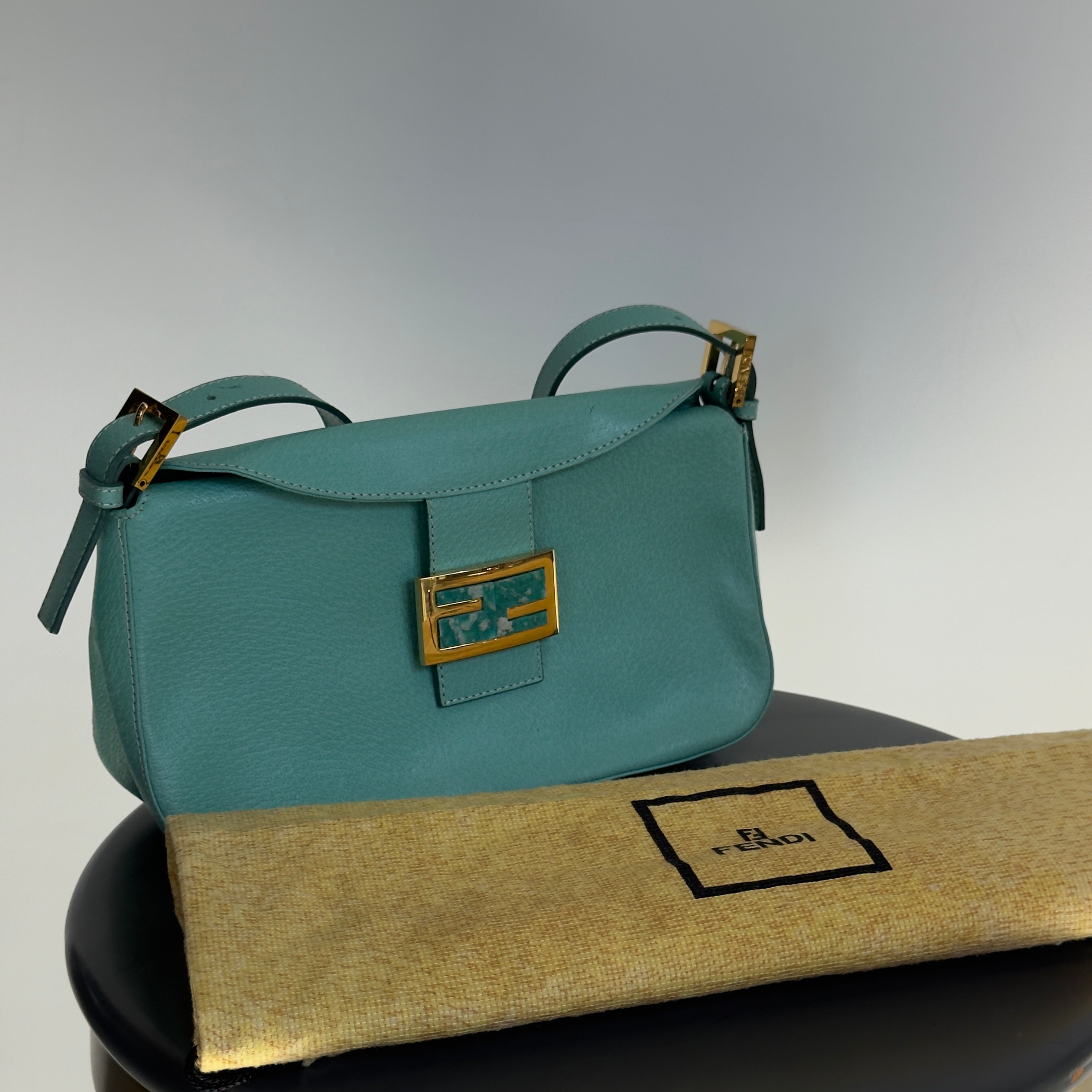 Fendi Turquoise Blue Baguette Top Handle Bag - Queen May