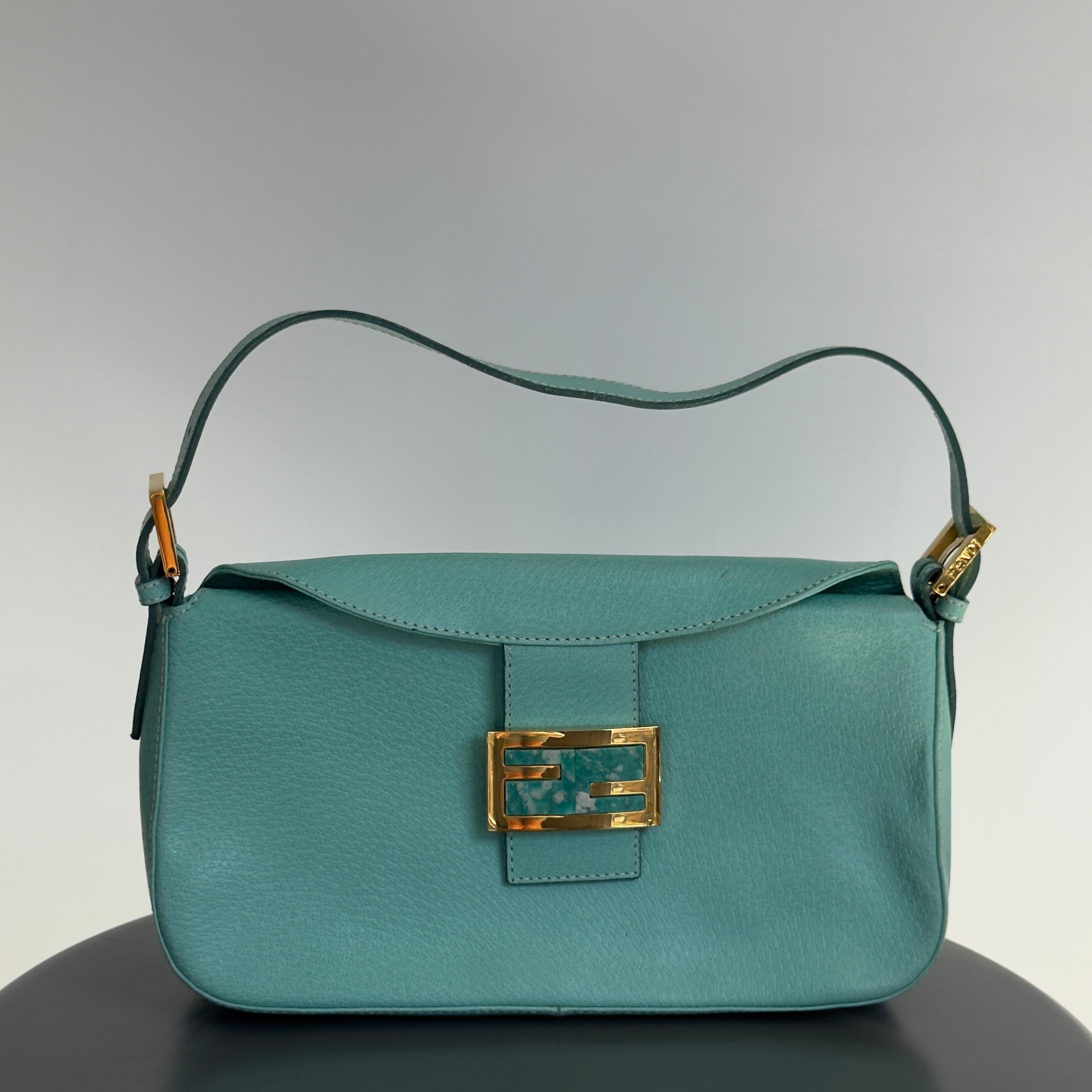 Fendi Turquoise Blue Baguette Top Handle Bag - Queen May