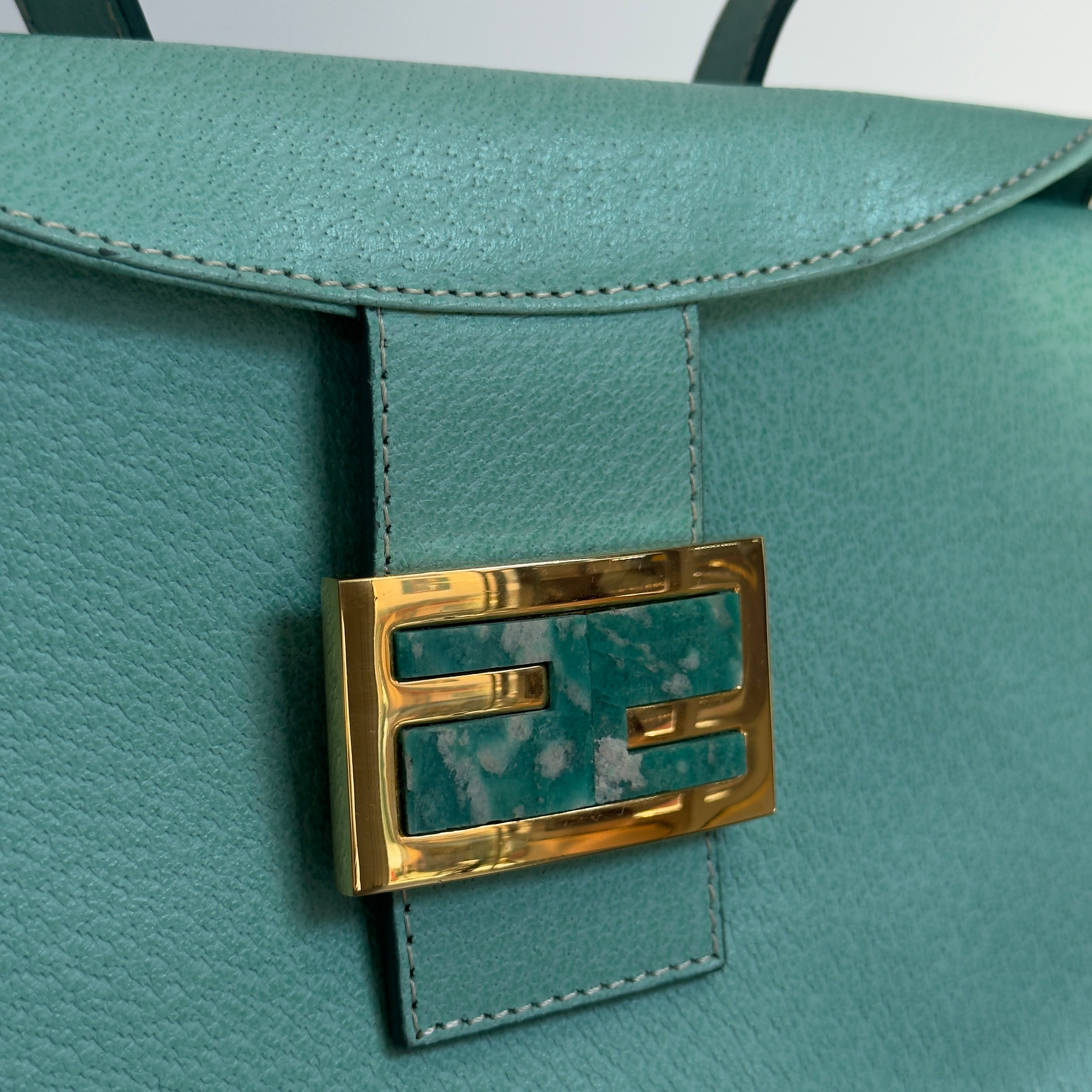 Fendi Turquoise Blue Baguette Top Handle Bag - Queen May