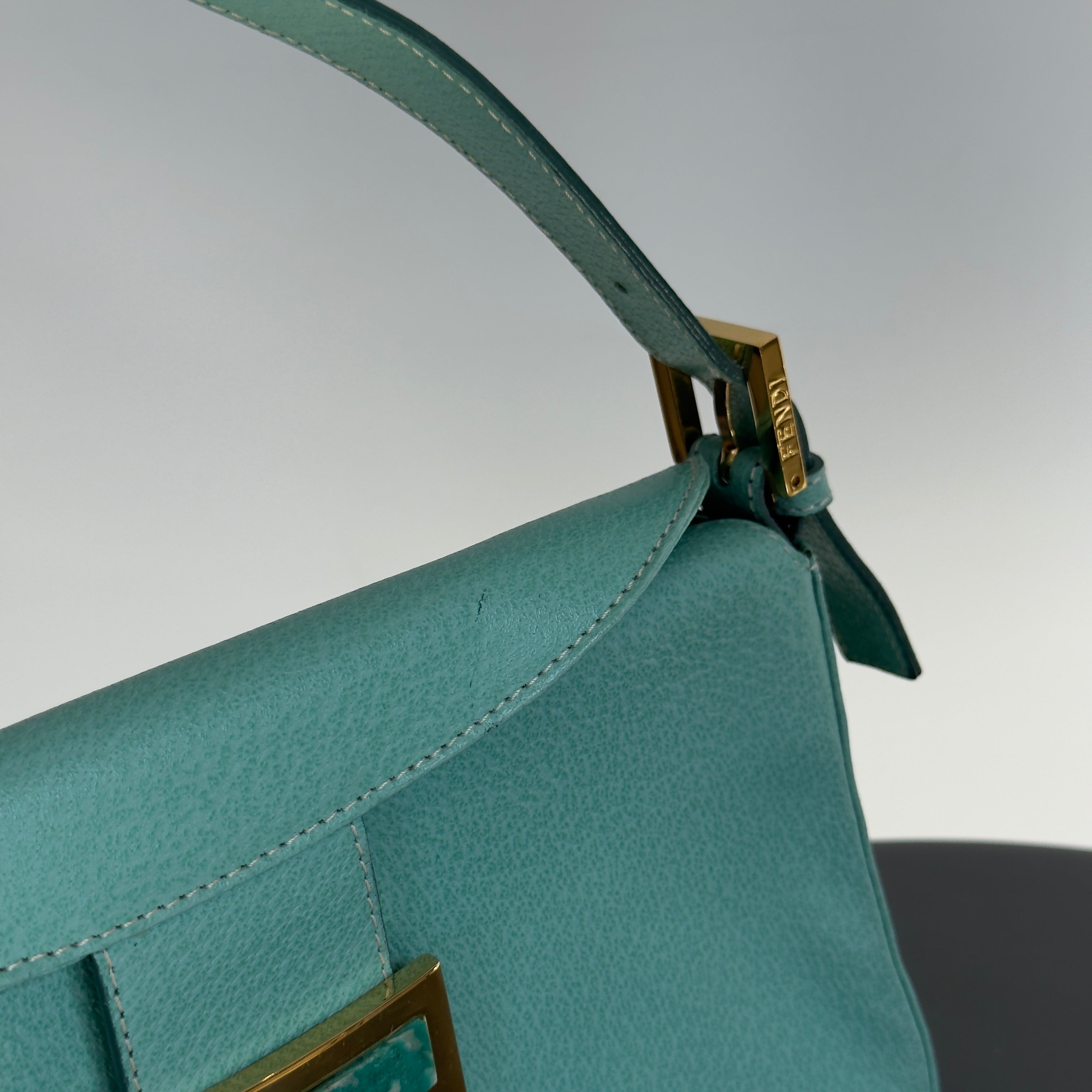 Fendi Turquoise Blue Baguette Top Handle Bag - Queen May
