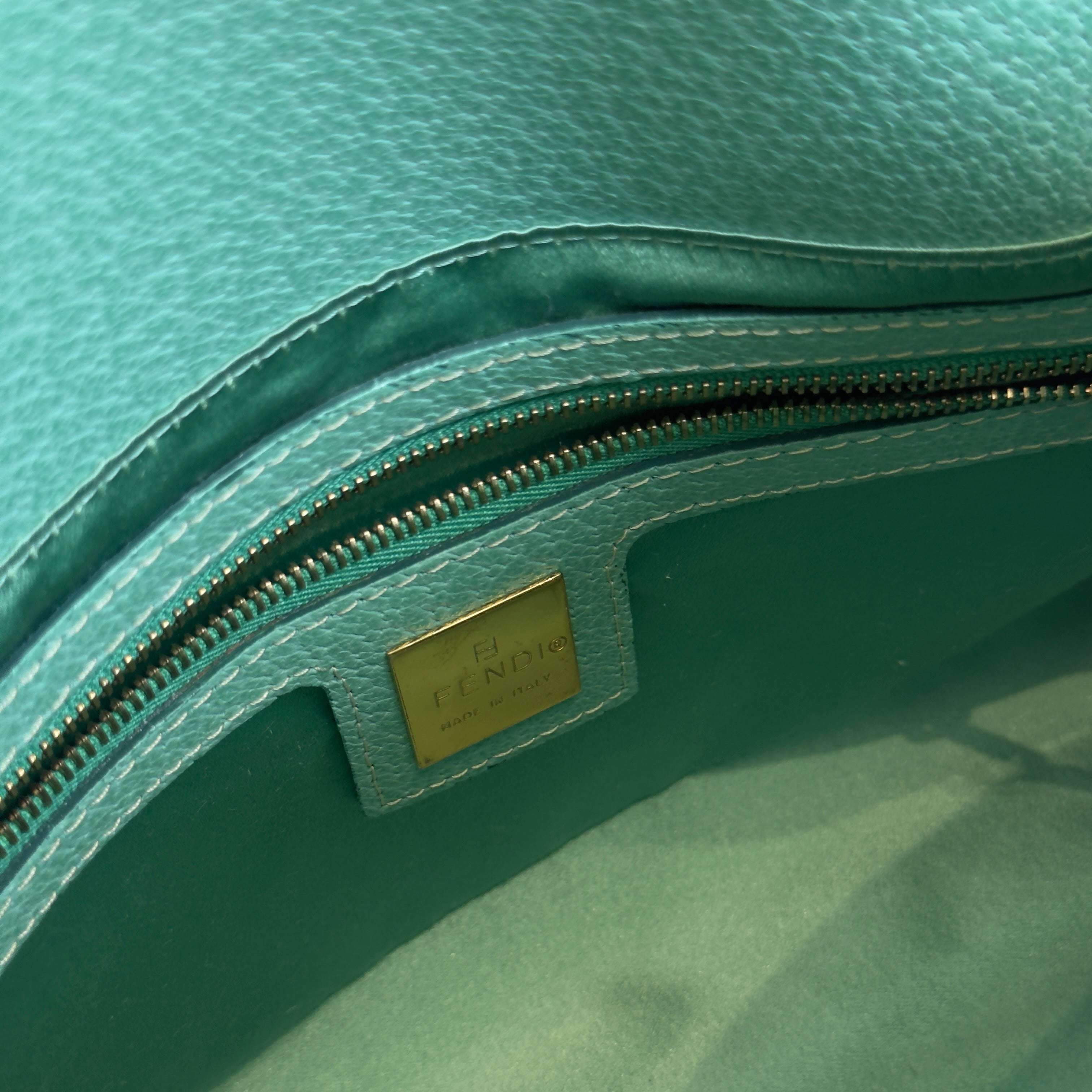 Fendi Turquoise Blue Baguette Top Handle Bag - Queen May