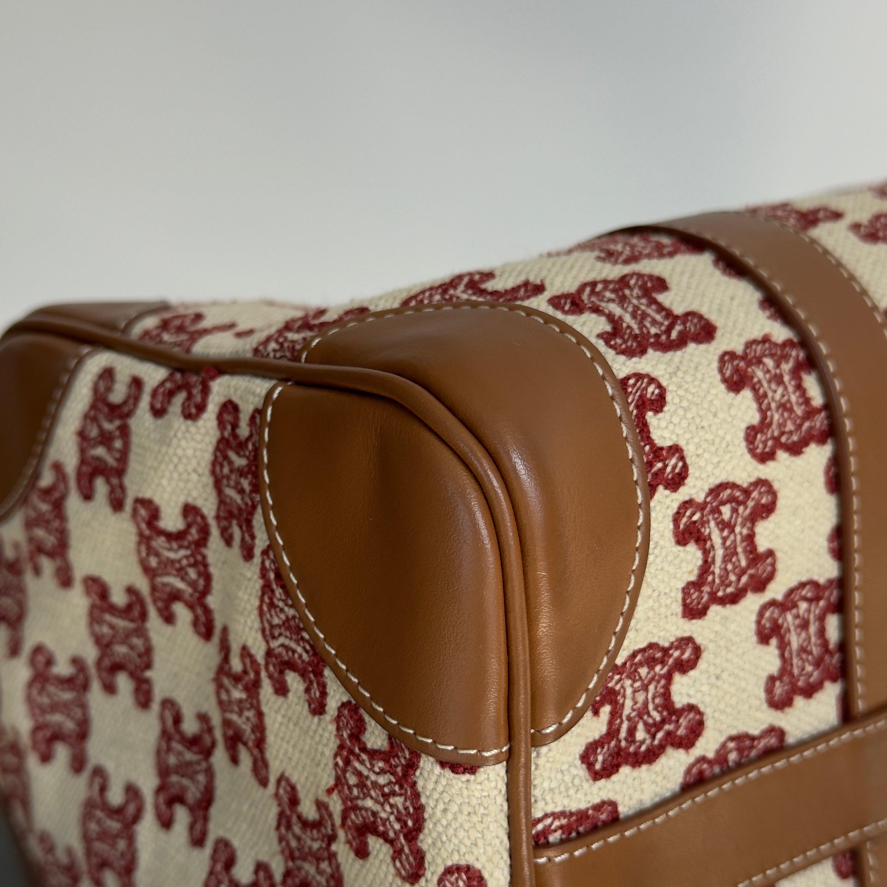 Celine Triomphe Textile Calfskin Small Boston Bag Brown - Queen May