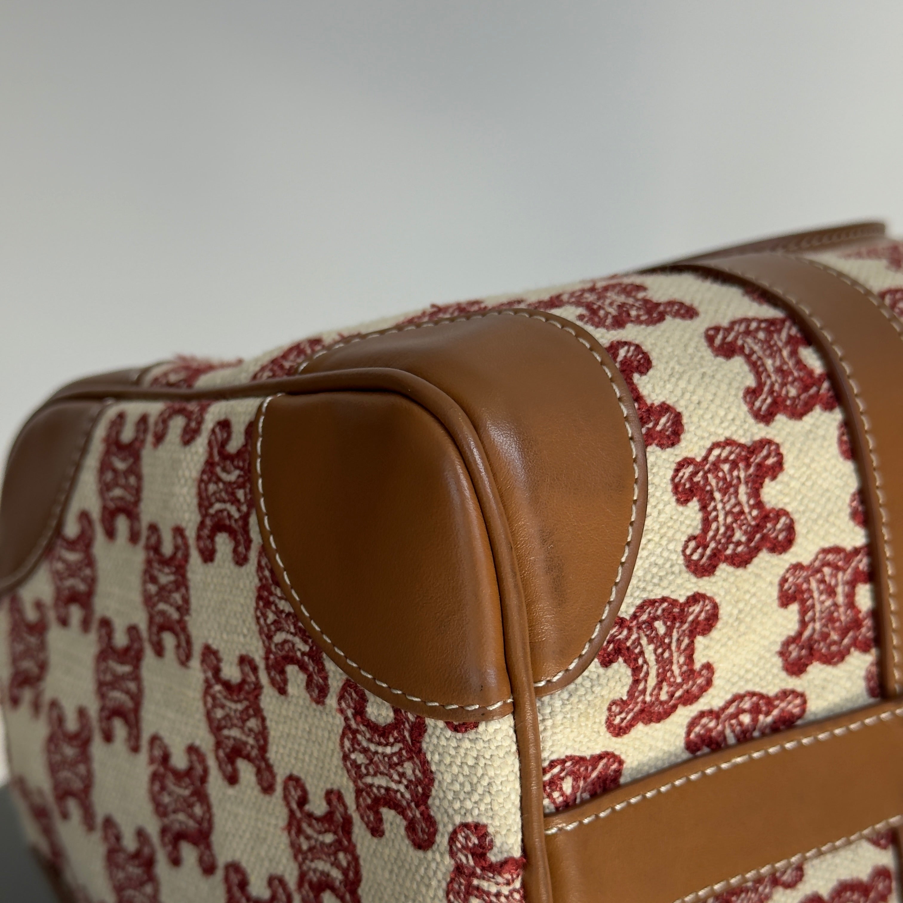 Celine Triomphe Textile Calfskin Small Boston Bag Brown - Queen May