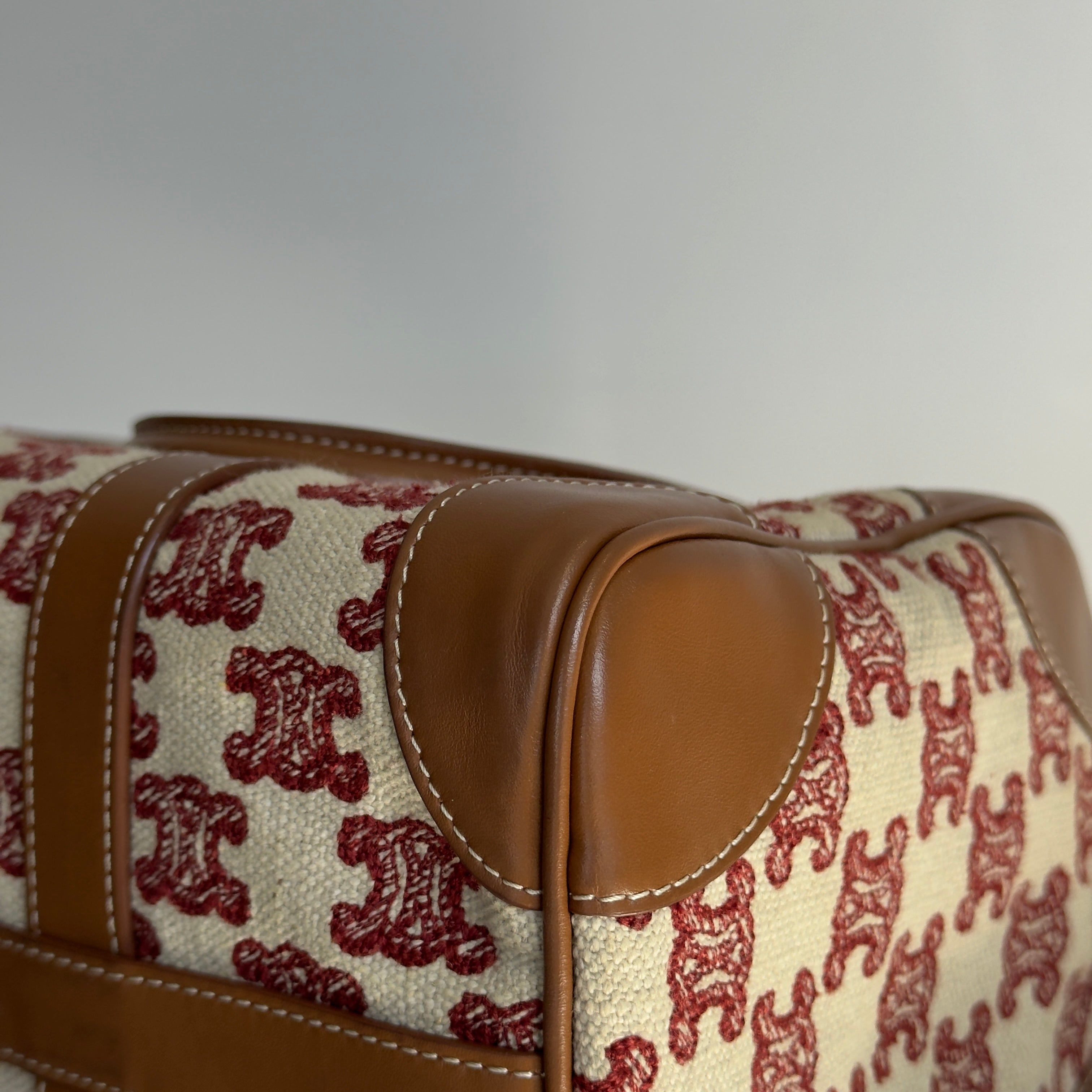 Celine Triomphe Textile Calfskin Small Boston Bag Brown - Queen May