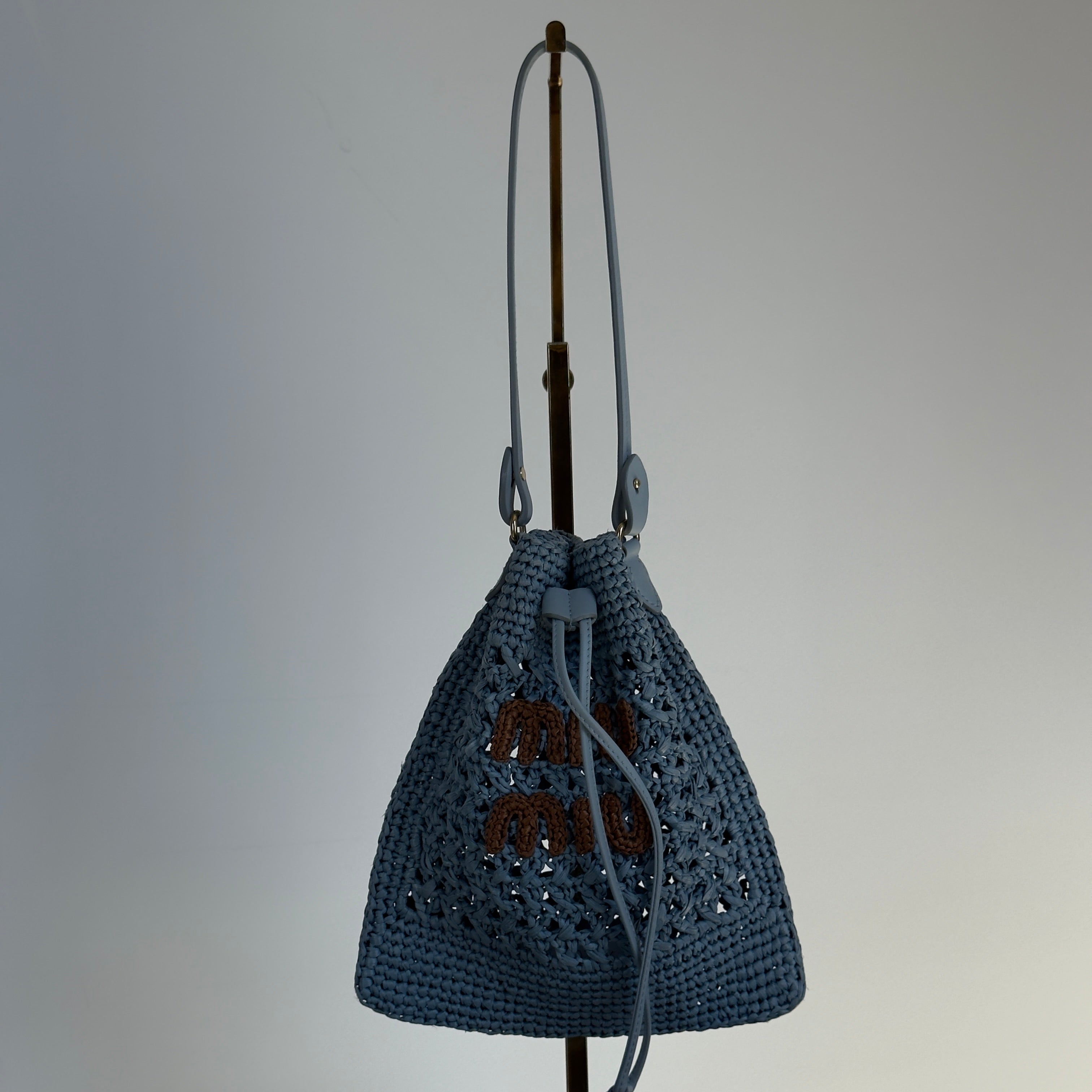 Miu Miu Light Blue Raffia Bucket Bag Mini - Queen May