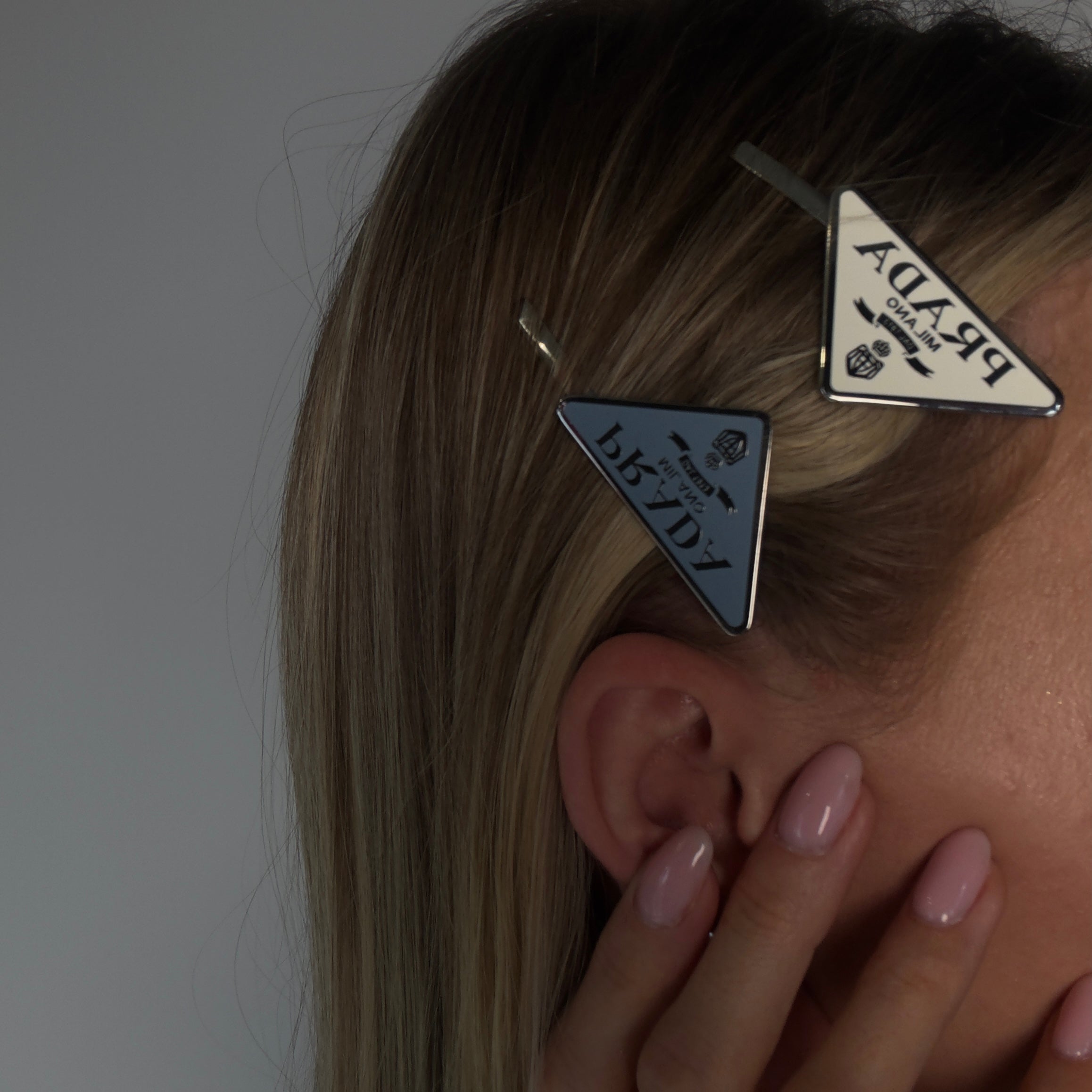 Prada Enamel Triangle Logo Hair Clips - Queen May