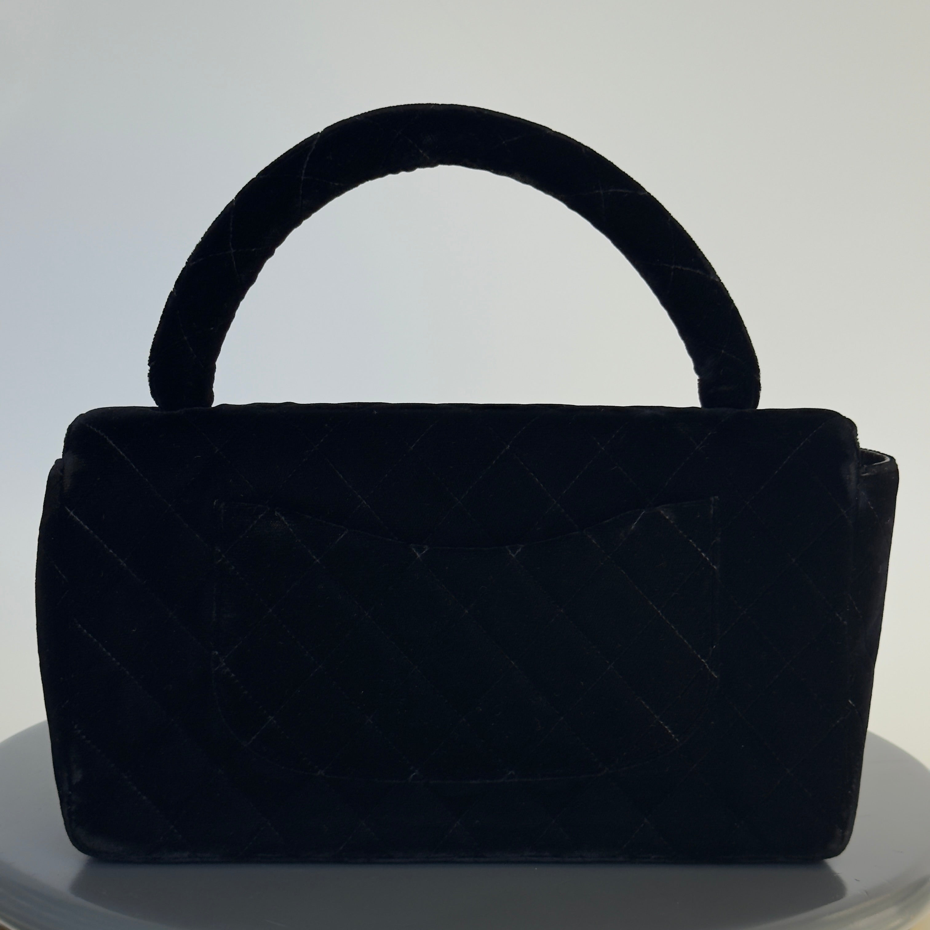 Chanel Black Quilted Velvet Medium Top Handle Bag - Queen May