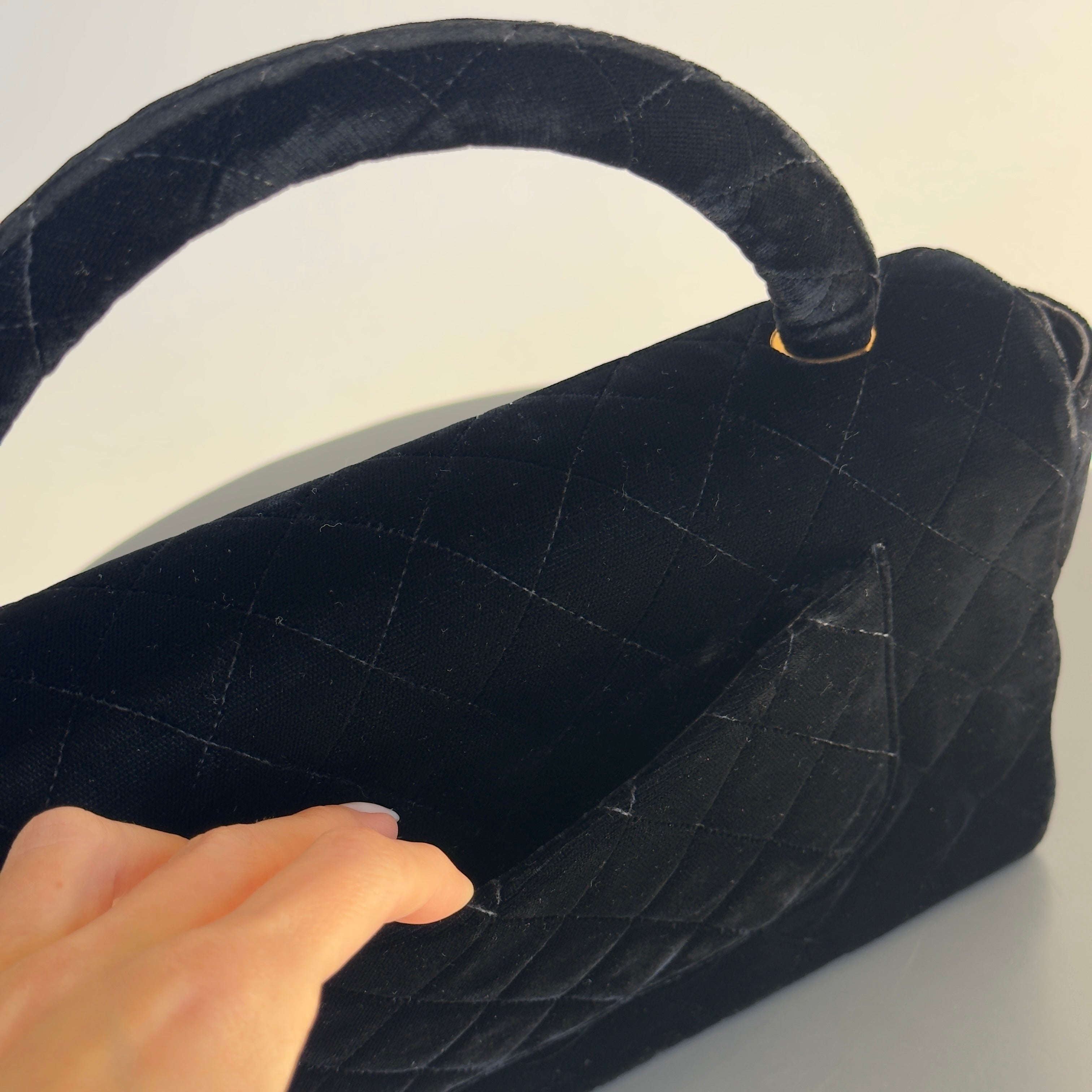 Chanel Black Quilted Velvet Medium Top Handle Bag - Queen May