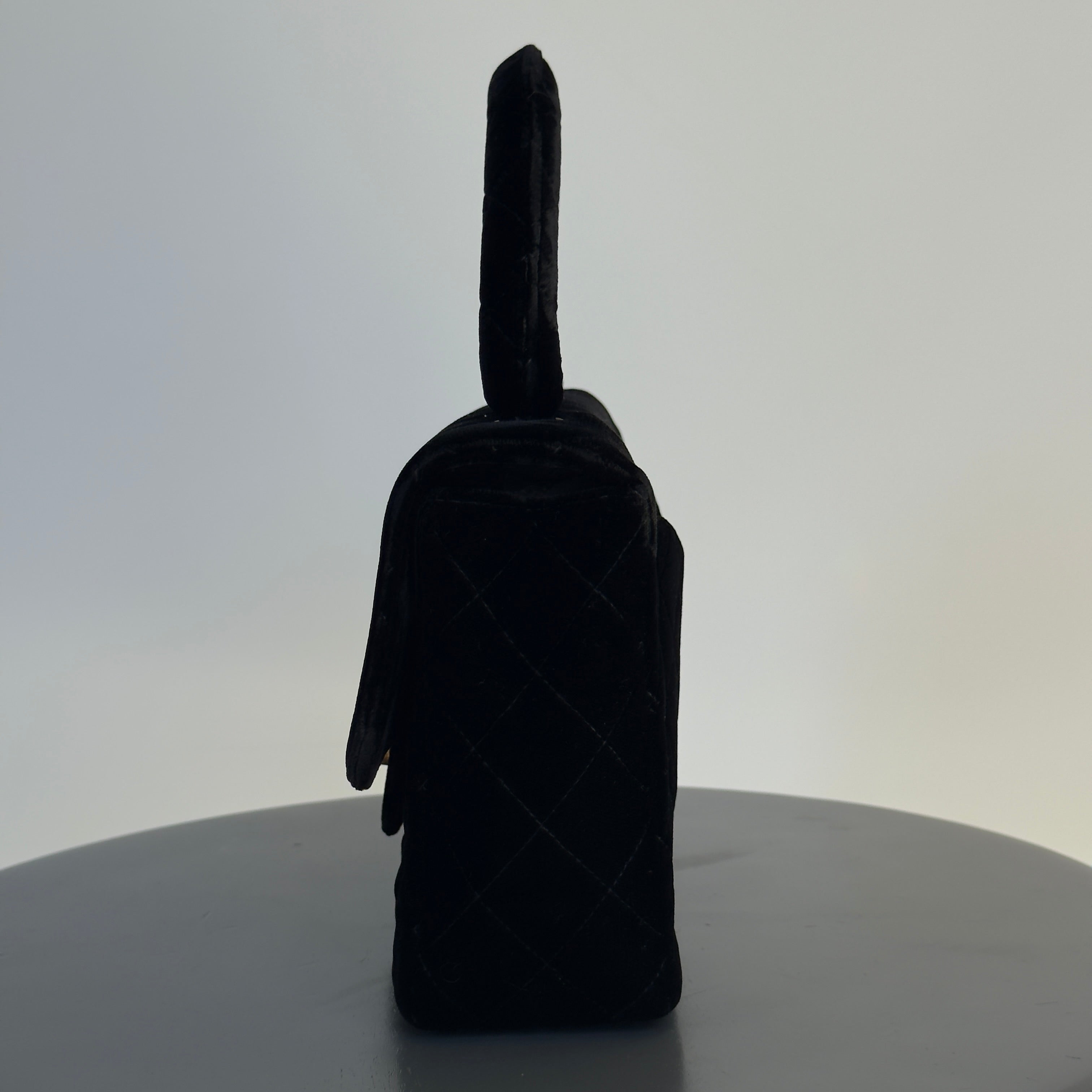 Chanel Black Quilted Velvet Medium Top Handle Bag - Queen May