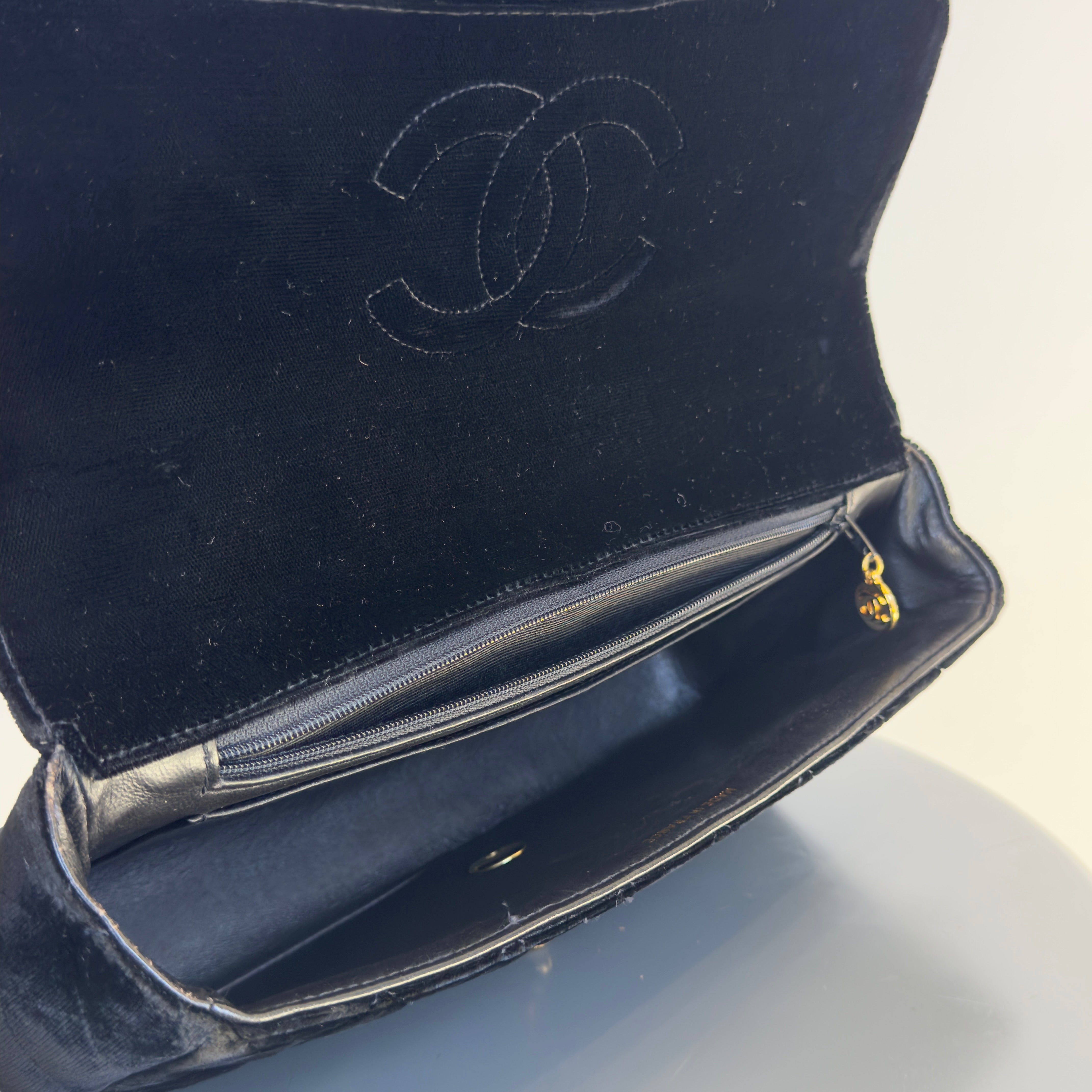 Chanel Black Quilted Velvet Medium Top Handle Bag - Queen May