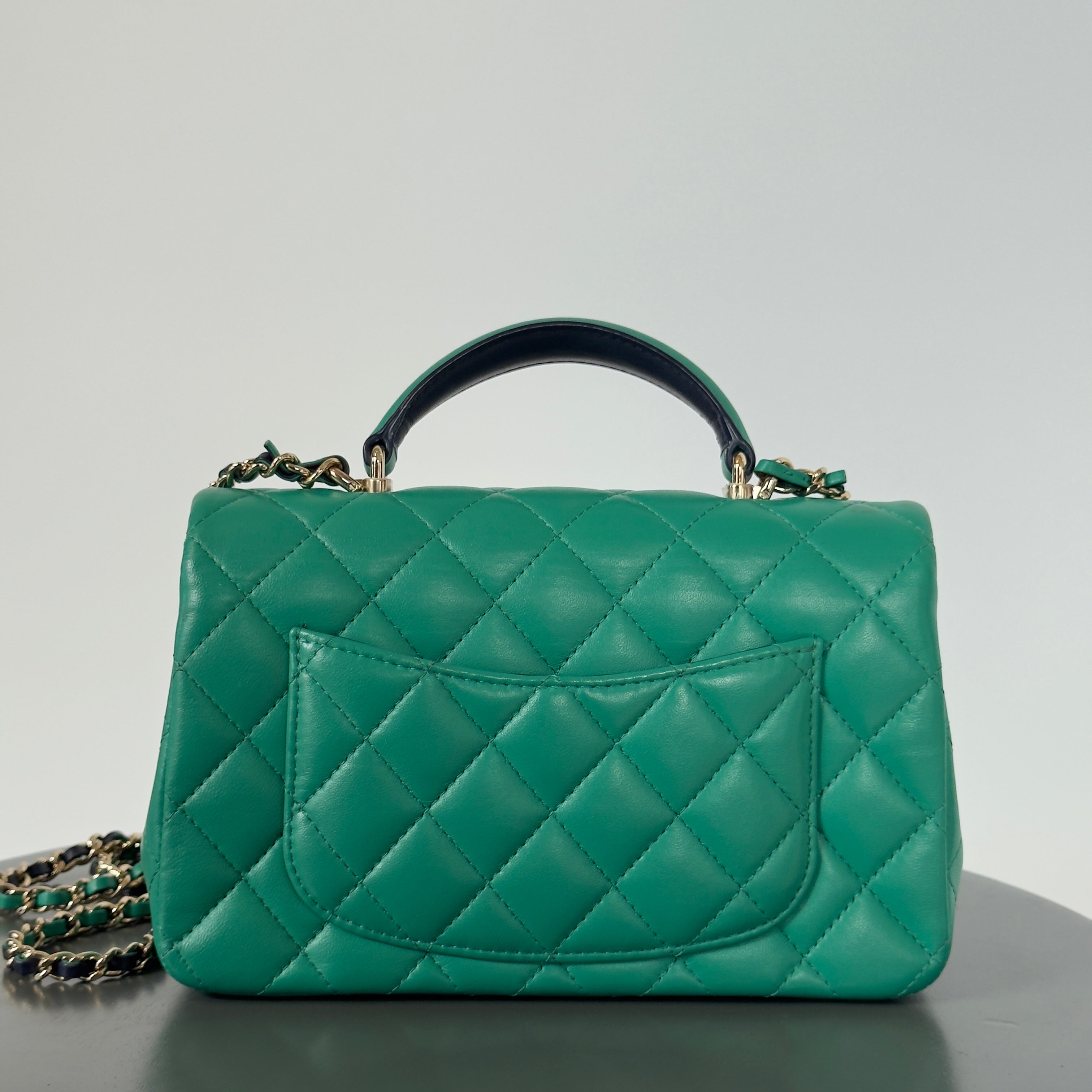 Chanel Rectangular Mini Top Handle Flap Bag Green - Queen May
