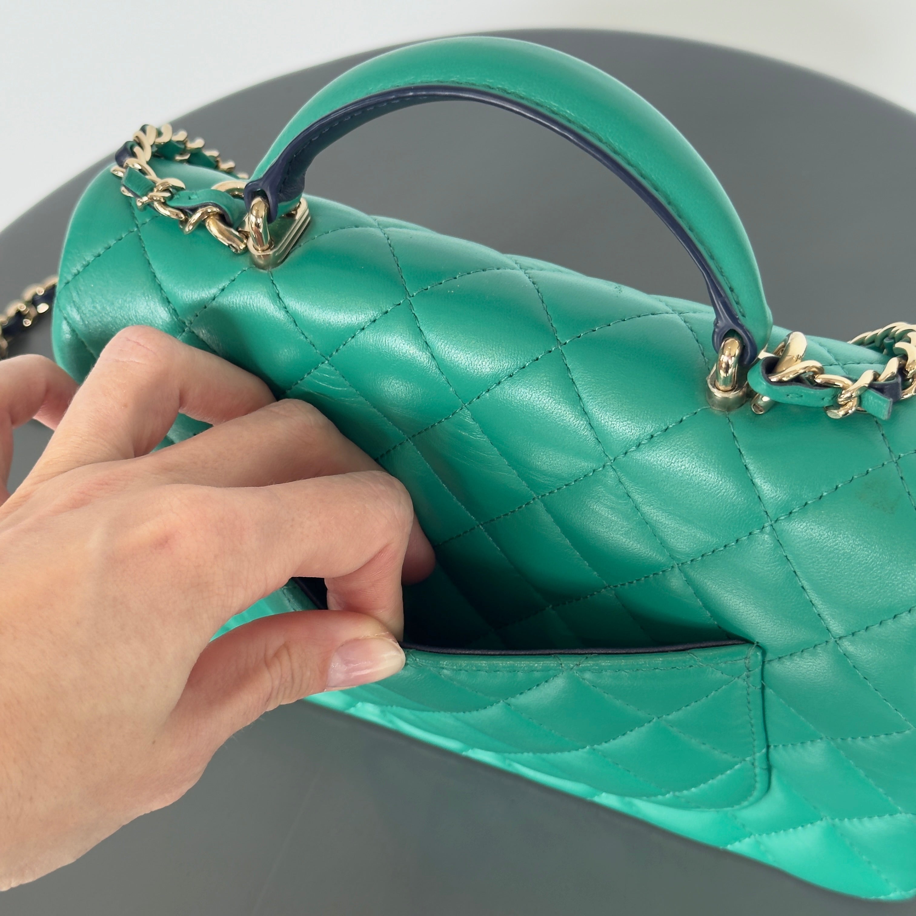 Chanel Rectangular Mini Top Handle Flap Bag Green - Queen May